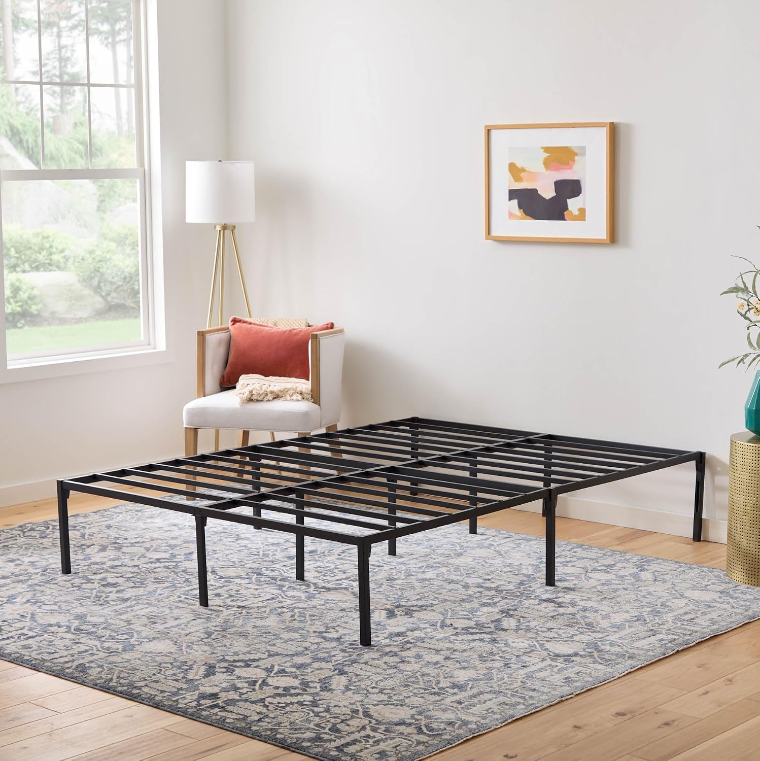 Linenspa Folding Metal Platform Bed Frame - Easy Assembly - Sturdy Steel - No Box Spring Needed - Underbed Storage - Mattress Foundation - 14" High