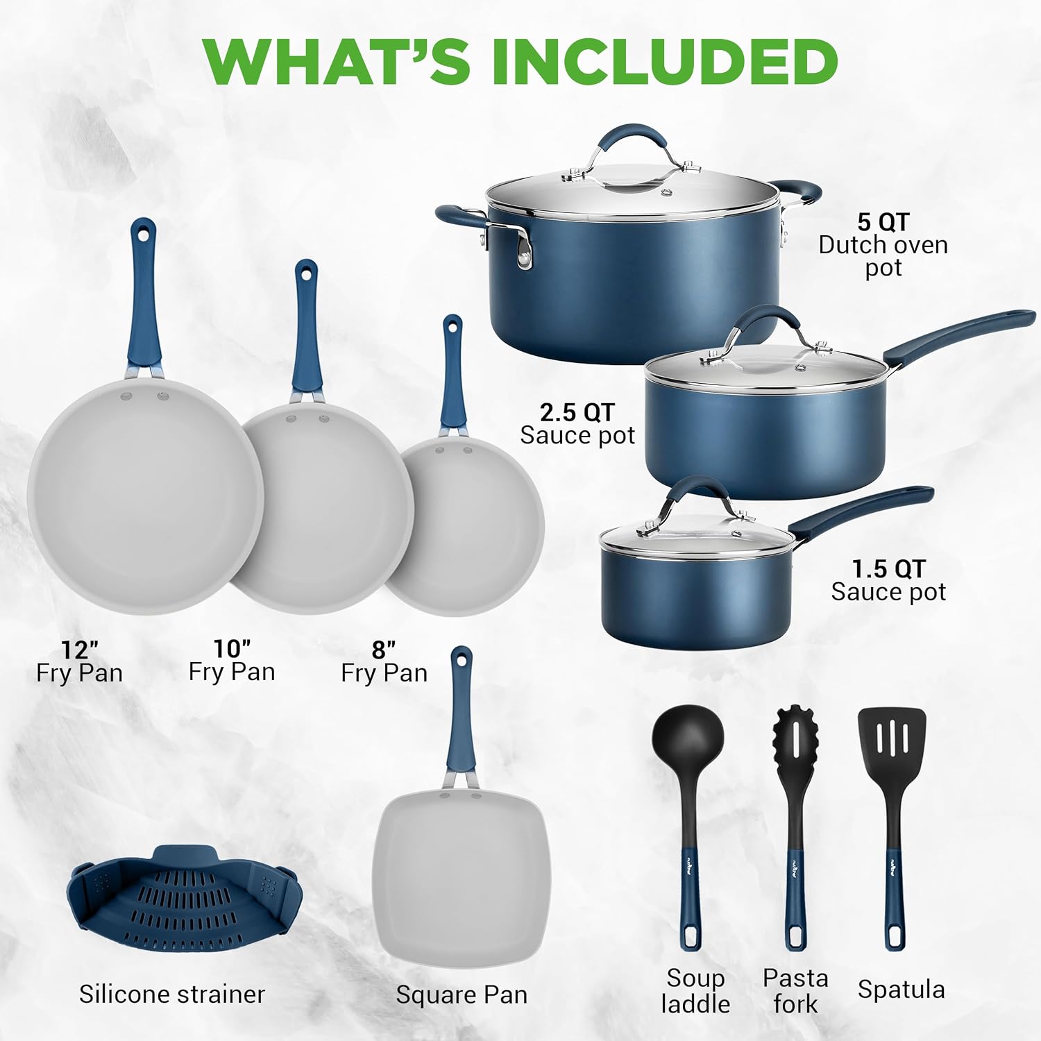 NutriChef 14-Piece Pots and Pans Set Non Stick – Induction Cookware Set, PFAS-Free Nonstick Cookware for All Cooktops, Includes Kitchen Utensils