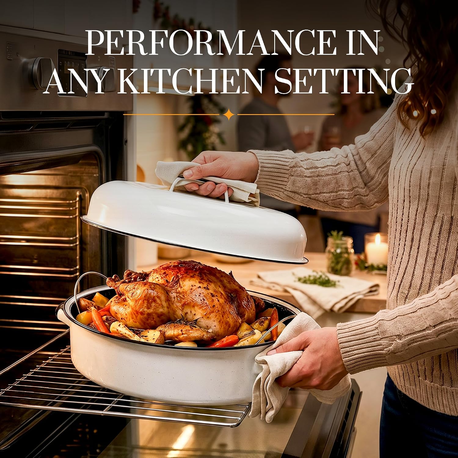 Granite Ware 13" Oval Roaster with Lid – Enameled Steel, Oven Safe to 932°F – Ideal for Roasting, Baking & Sourdough Bread – Self-Basting Cover, Dishwasher Safe, 7 lb Capacity | Oval Roaster Capacity, Roasts Up To 7 Lb Poultry Or Meat, Covered Cooking fo…