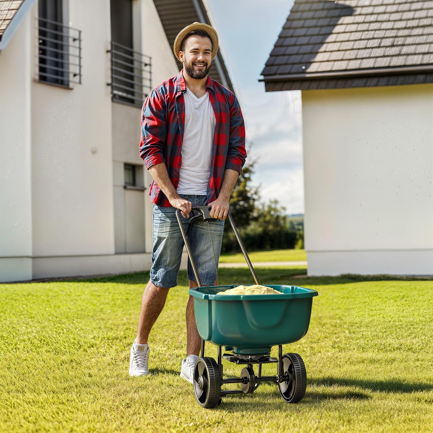 YITAMOTOR 60 lb Walk Behind Lawn Garden Spreader for Seeds Fertilizer | Push Broadcast Spreader for Garden Grass with Easy to Use Flow Control