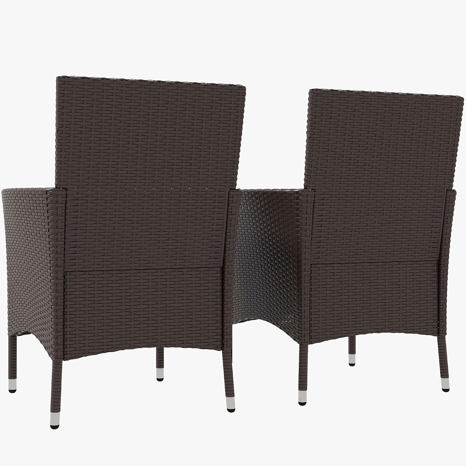 Outsunny Rattan Wicker Dining Chairs, Outdoor, 2 PCS, Dark Coffee | With Cushions, Anti-Slip Foot, Patio Stackable Chairs Set, Backyard, Garden, Lawn
