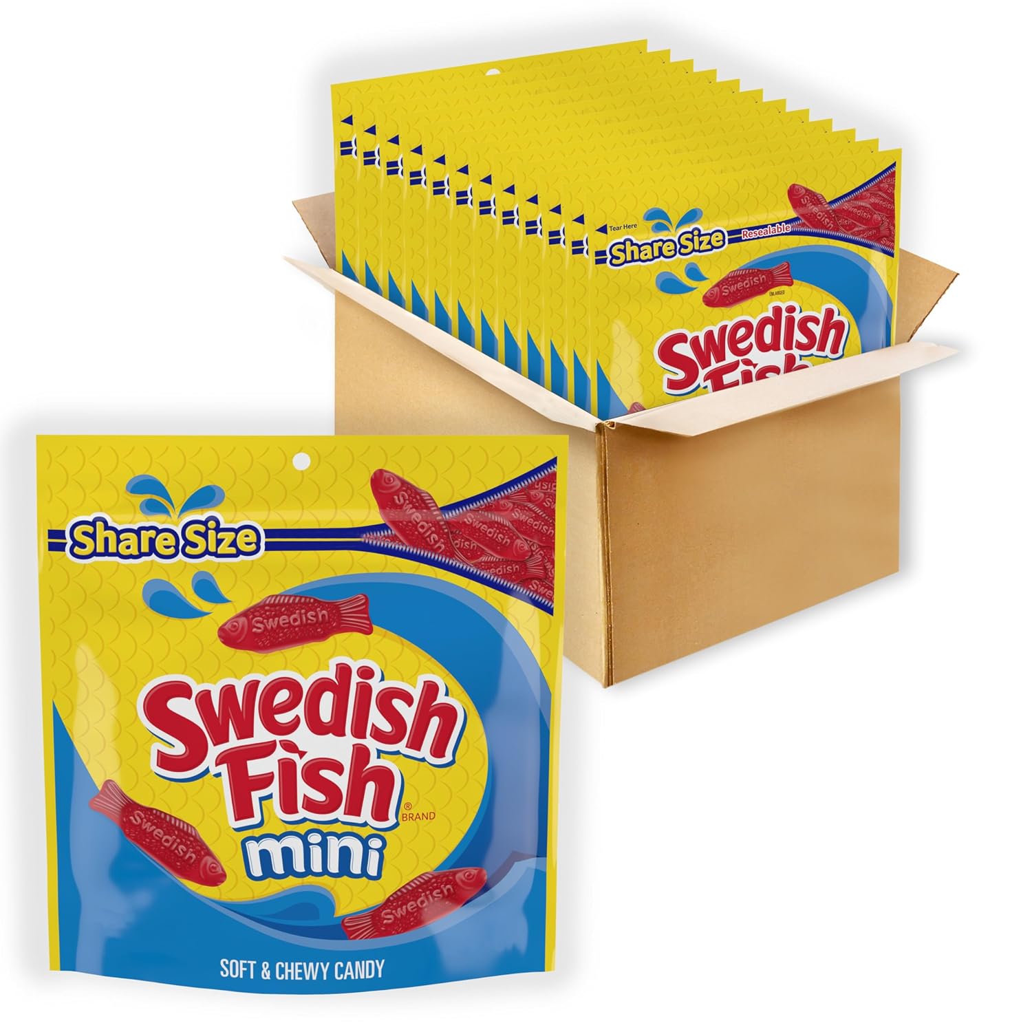 SWEDISH FISH Soft & Chewy Gummy Candy, Bulk Candy, 12-3.1 oz Boxes