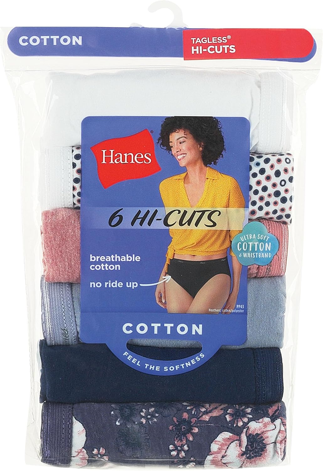 Hanes women's Hi-Cut Panties Pack, Lightweight Cotton Hi-Cuts, 6-Pack (Retired, Colors May Vary)