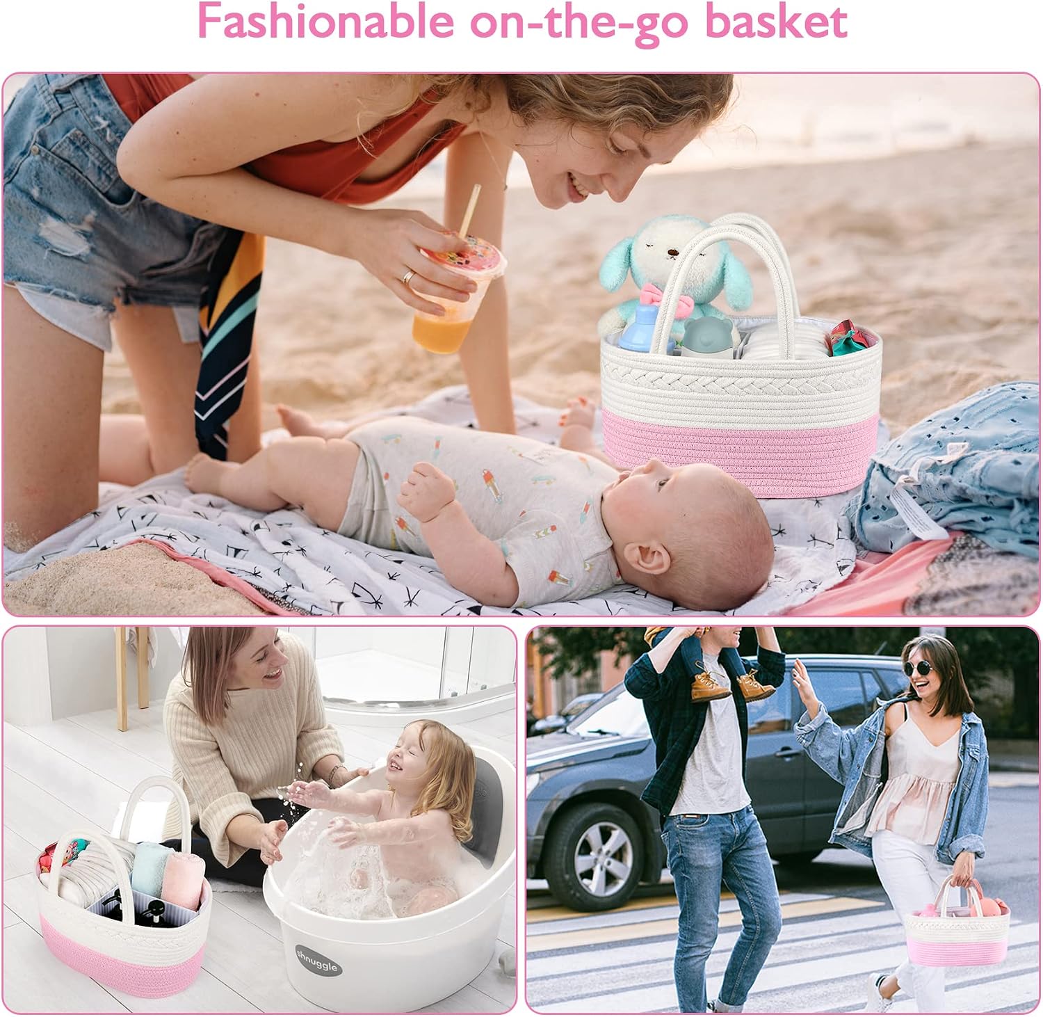 ABenkle Baby Diaper Caddy, Nursery Storage Bin and Car Organizer for Diapers and Baby Wipes, Cotton Rope Diaper Basket Caddy