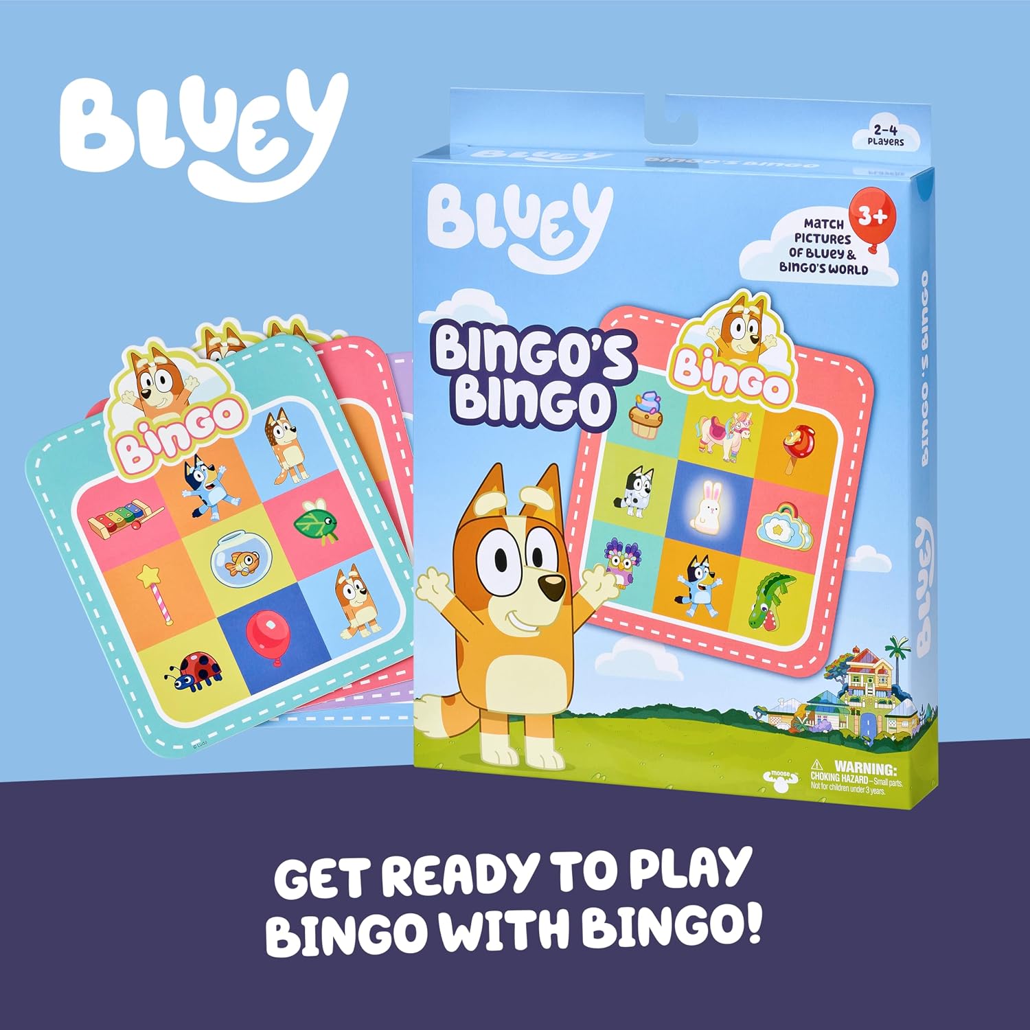 Moose Bingo’s Bingo Bluey Card Game, Kids Image Matching Card Game with 40 Cards, 48 Chips and 12 Scoring Chips
