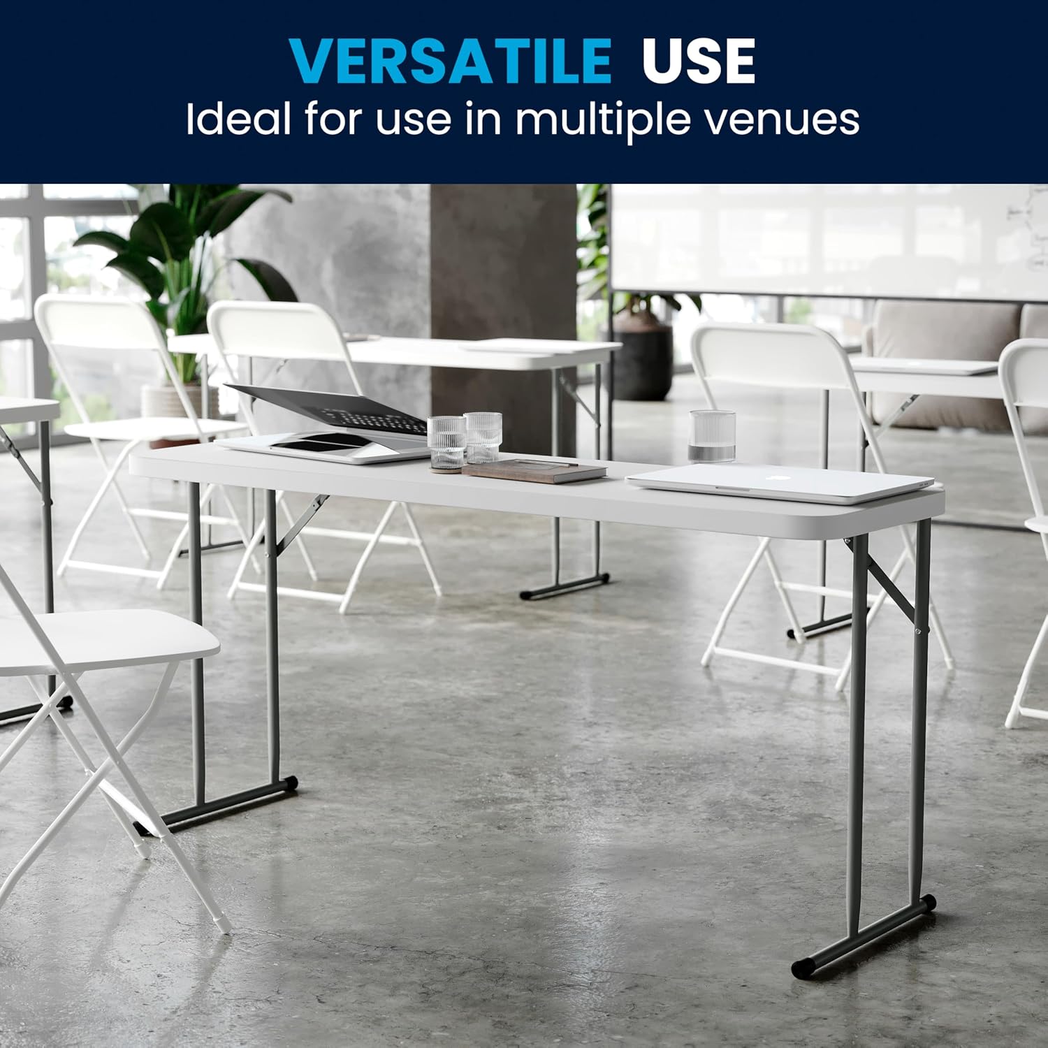 Flash Furniture 5 ft Plastic Folding Training Table, Granite White | Durable Construction, Commercial Use