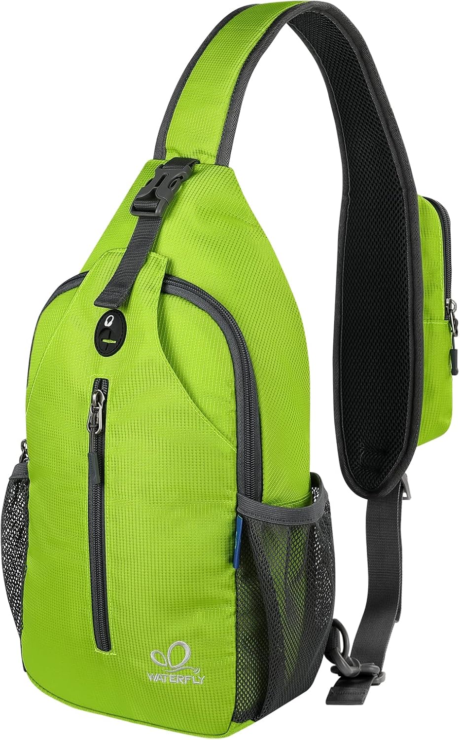 WATERFLY Crossbody Sling Backpack Sling Bag Travel Hiking Chest Bag Daypack (Black) | Small Hiking bag,Multi-compartment storage,Water-resistant,Breathable back pad,Reversible adjustable shoulder strap