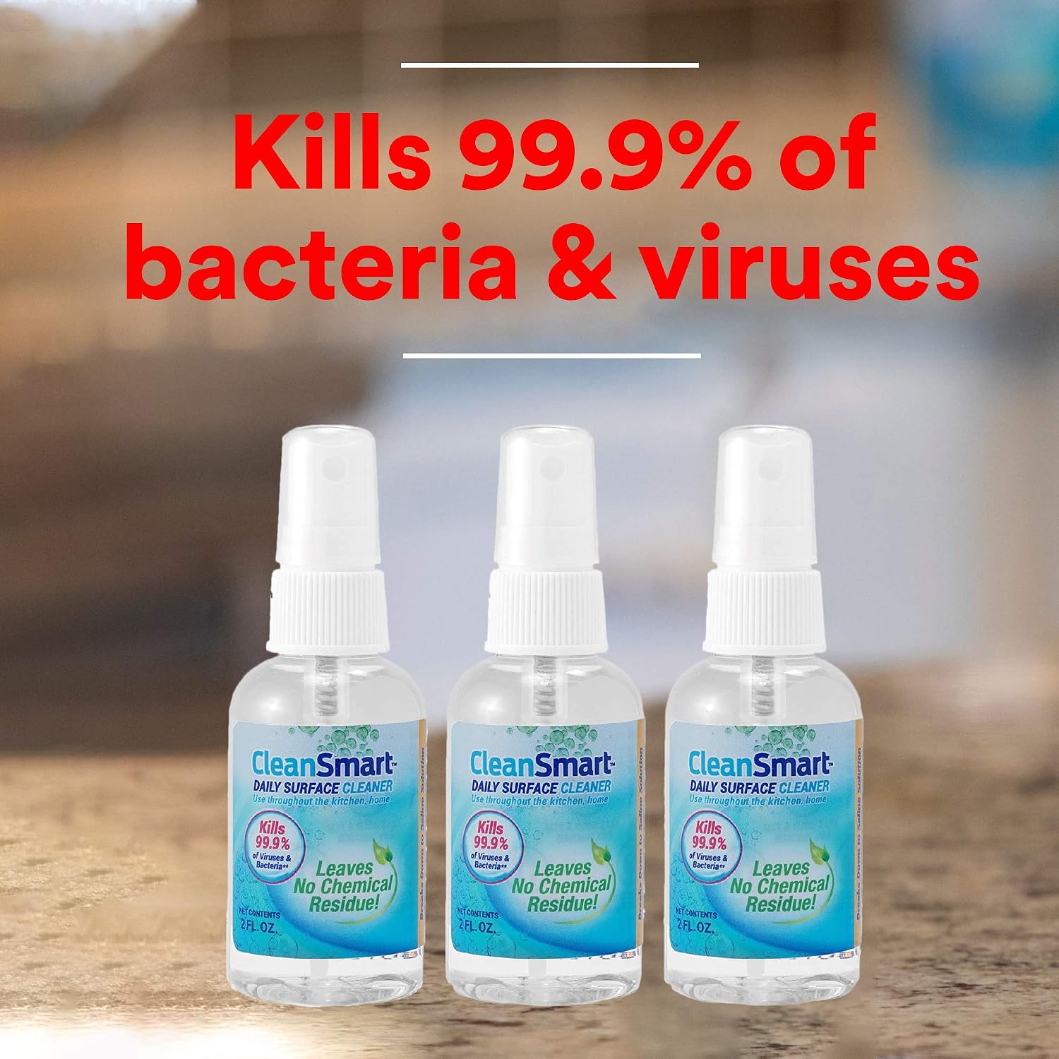 CleanSmart Daily Surface Cleaner and Pet-Safe Disinfectant, 23 oz (2 pack) | Hypochlorous Acid Spray Kills 99.9% of Viruses and Bacteria, No Harsh Residue, Food Contact Surface Sanitizer, No Rinse