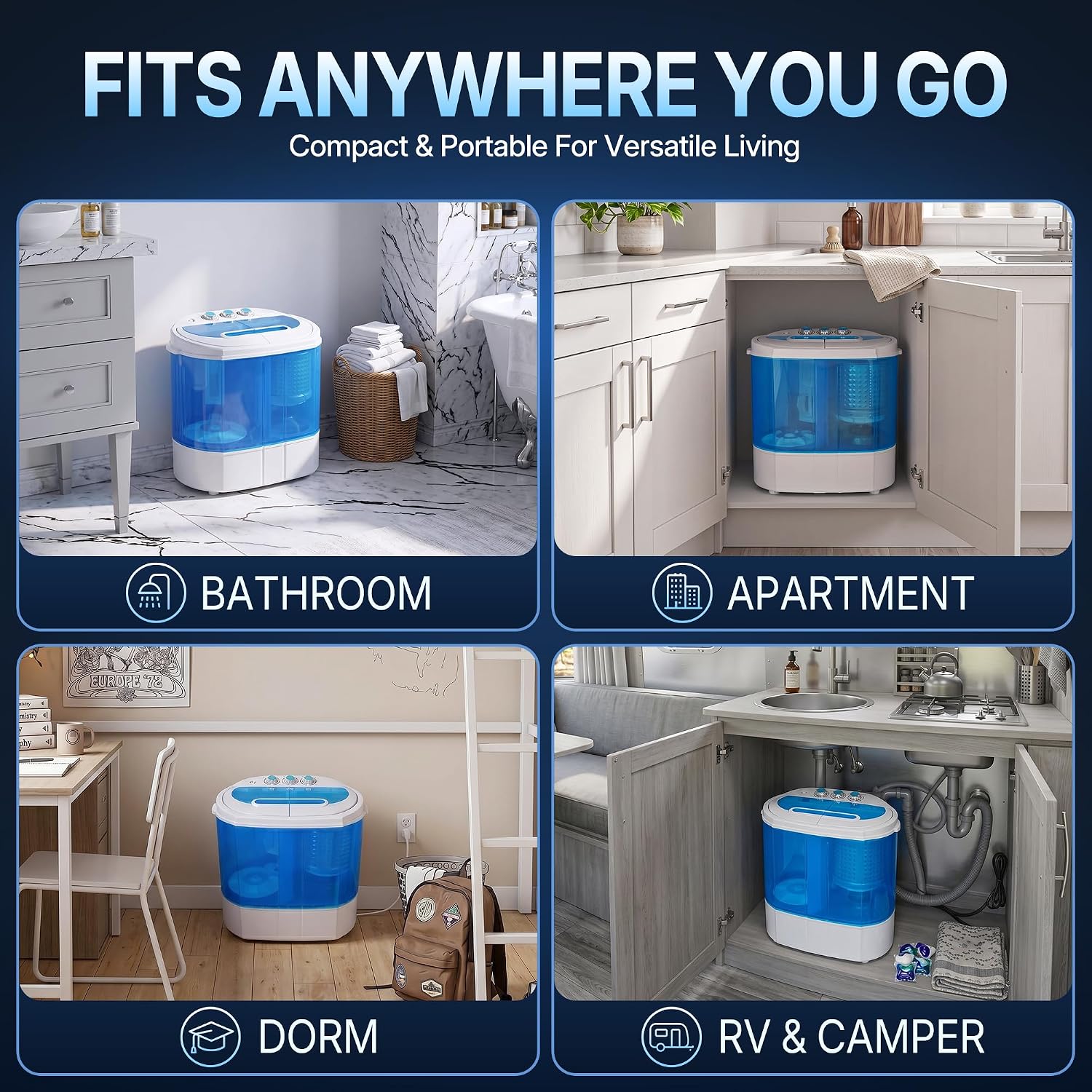 SUPER DEAL Small Portable Washing Machine 9.9lb Mini Compact Washer Twin Tub Laundry Machine Top Load Spinning and Washing Combo 6.57 FT Inlet