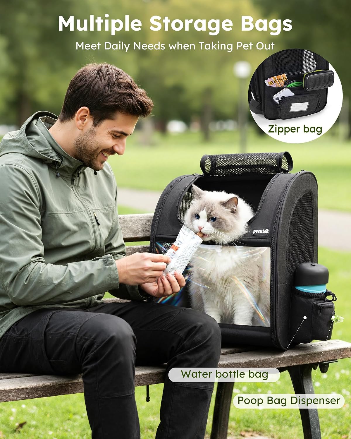 pecute Cat Backpack Expandable, Cat Carrier Backpack with Breathable Window