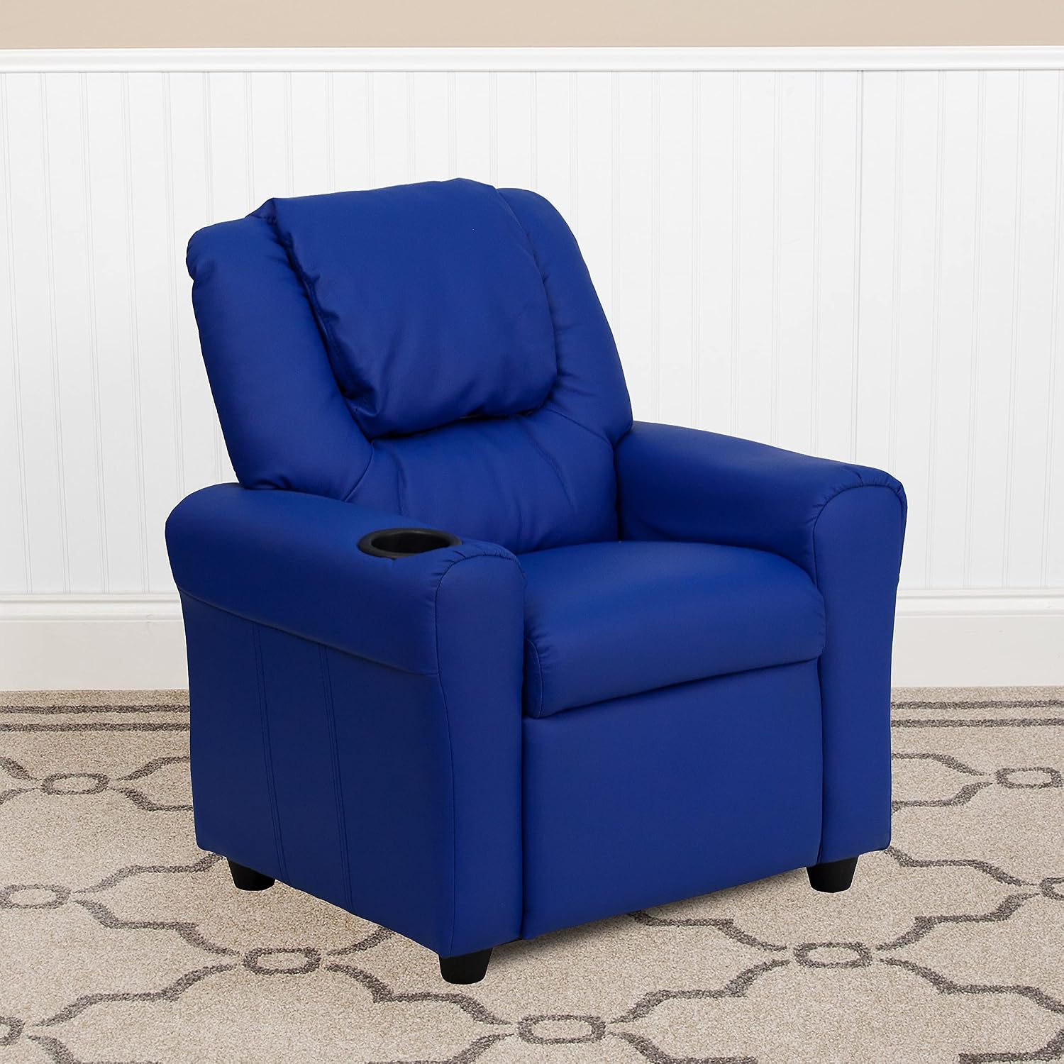 Flash Furniture Vana LeatherSoft Kids Recliner with Cup Holder, Headrest, and Safety Recline, Contemporary Reclining Chair for Kids, Supports up to 90 lbs., Brown | Manual Recline, Padded Seat and Back, Child-Friendly Design, Safety Recline Feature