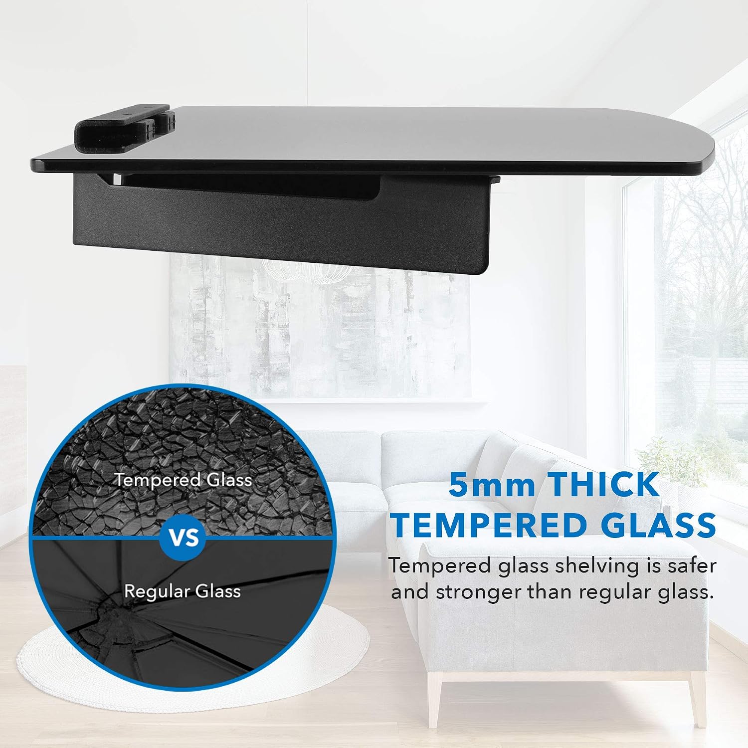Mount-It! Floating Wall Shelf – Tempered Glass Media Shelf for Cable Box, DVD Player, Gaming Consoles (PS5, Xbox, Roku)