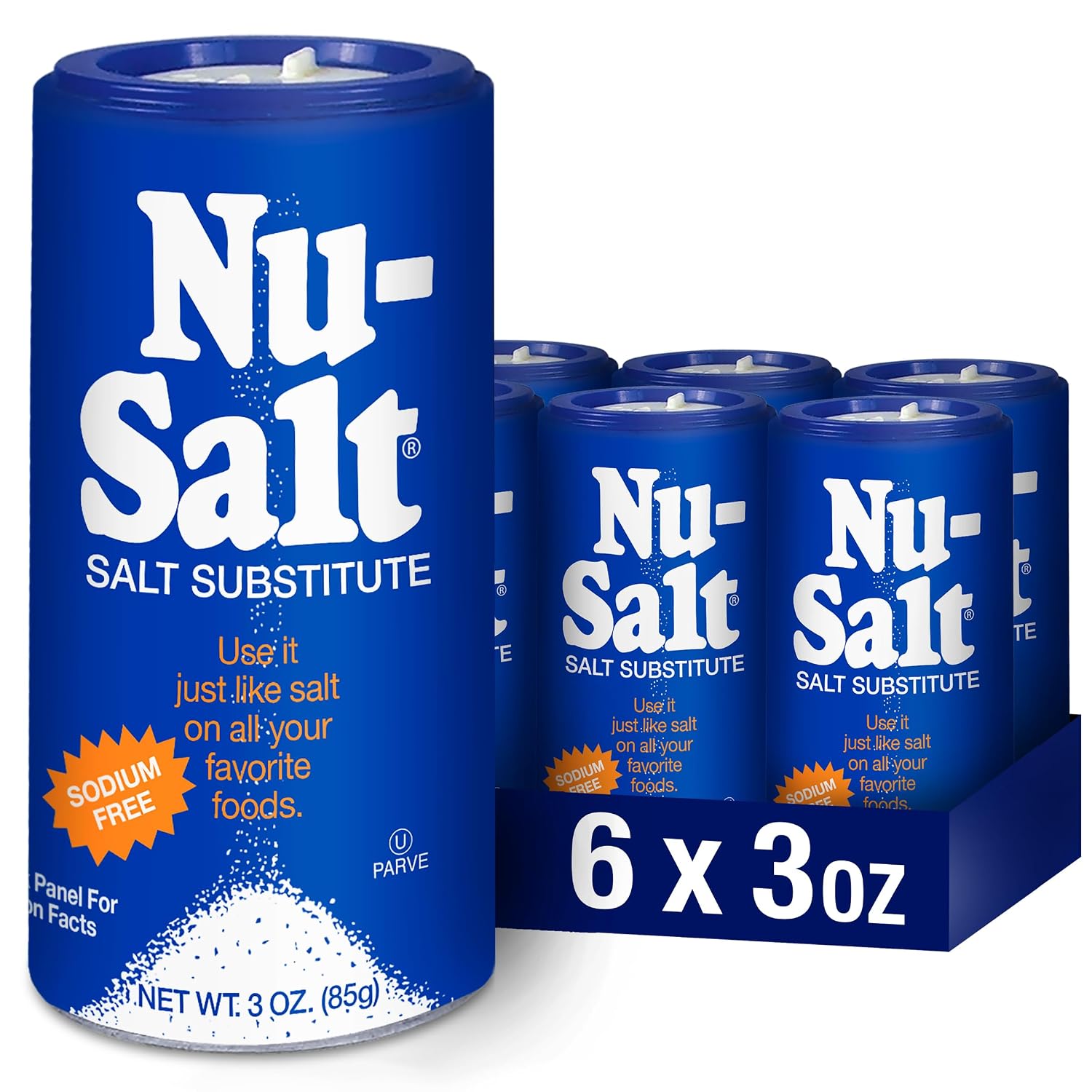 Nu-Salt Sodium-Free Salt Substitute, Contains Potassium Chloride, Table Salt Alternative, Vegan, Good for Chips, Pretzels, French Fries