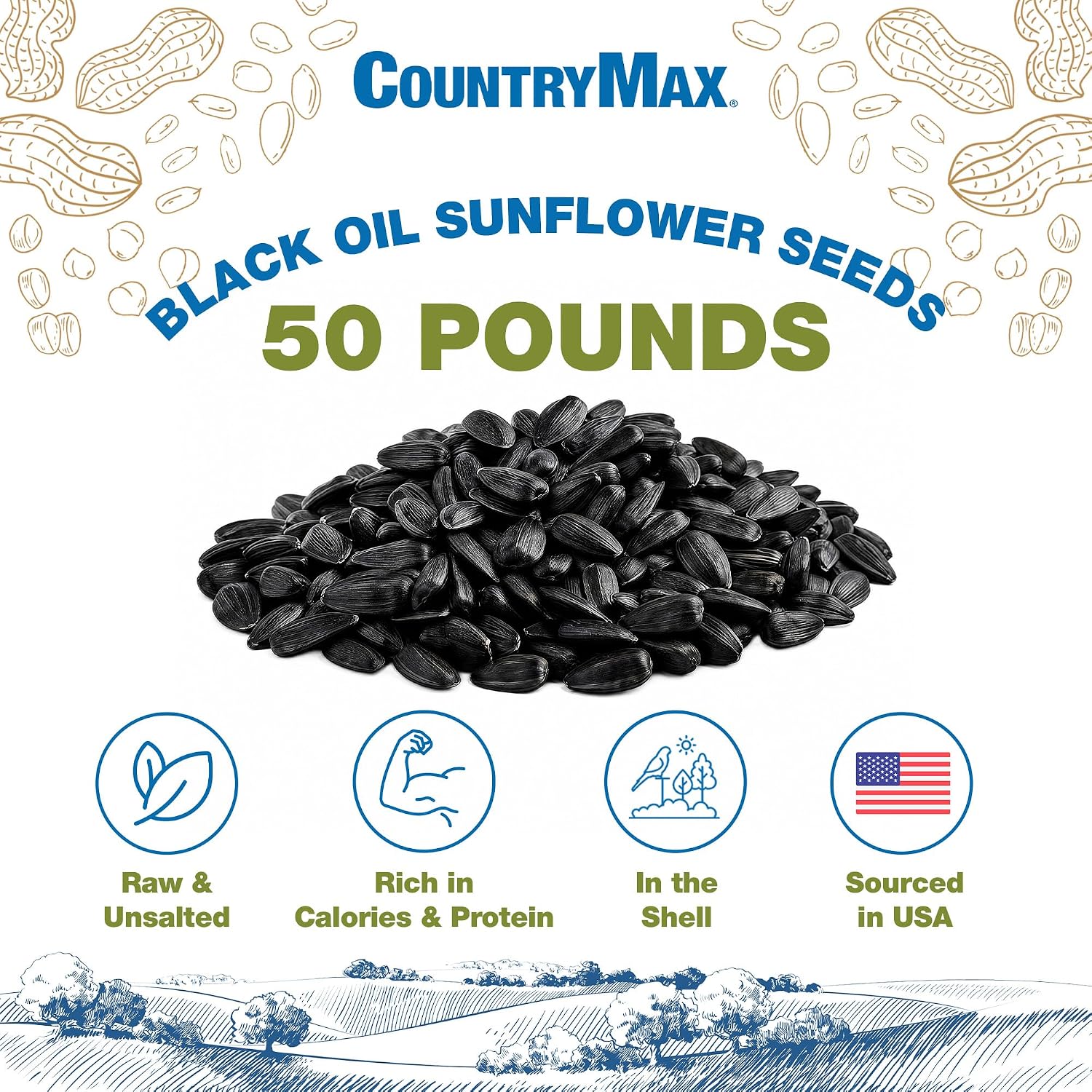 CountryMax Shelled Sunflower Chips 10 lb - No Waste Bird Seed for Outside Feeders, Resealable Bag of Wild Bird Feed | For Smaller Beaks, No Mess, No Waste. High Energy & USA Sourced. For Ground Feeding or Bird Feeders, For Year-Round Feeding