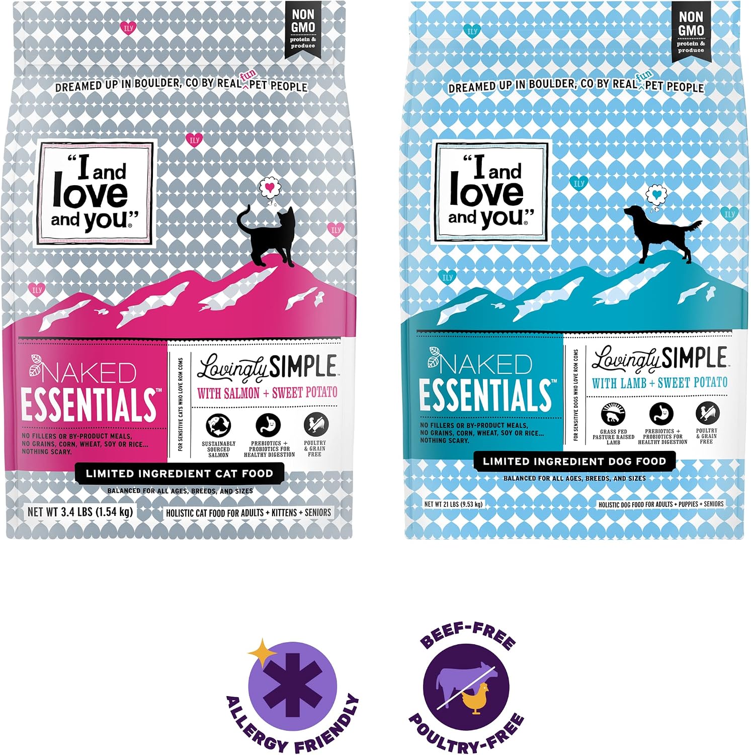 I and love and you Naked Essentials Dry Dog Food - Lamb + Bison - High Protein, Real Meat, No Fillers, Prebiotics + Probiotics, 4lb Bag