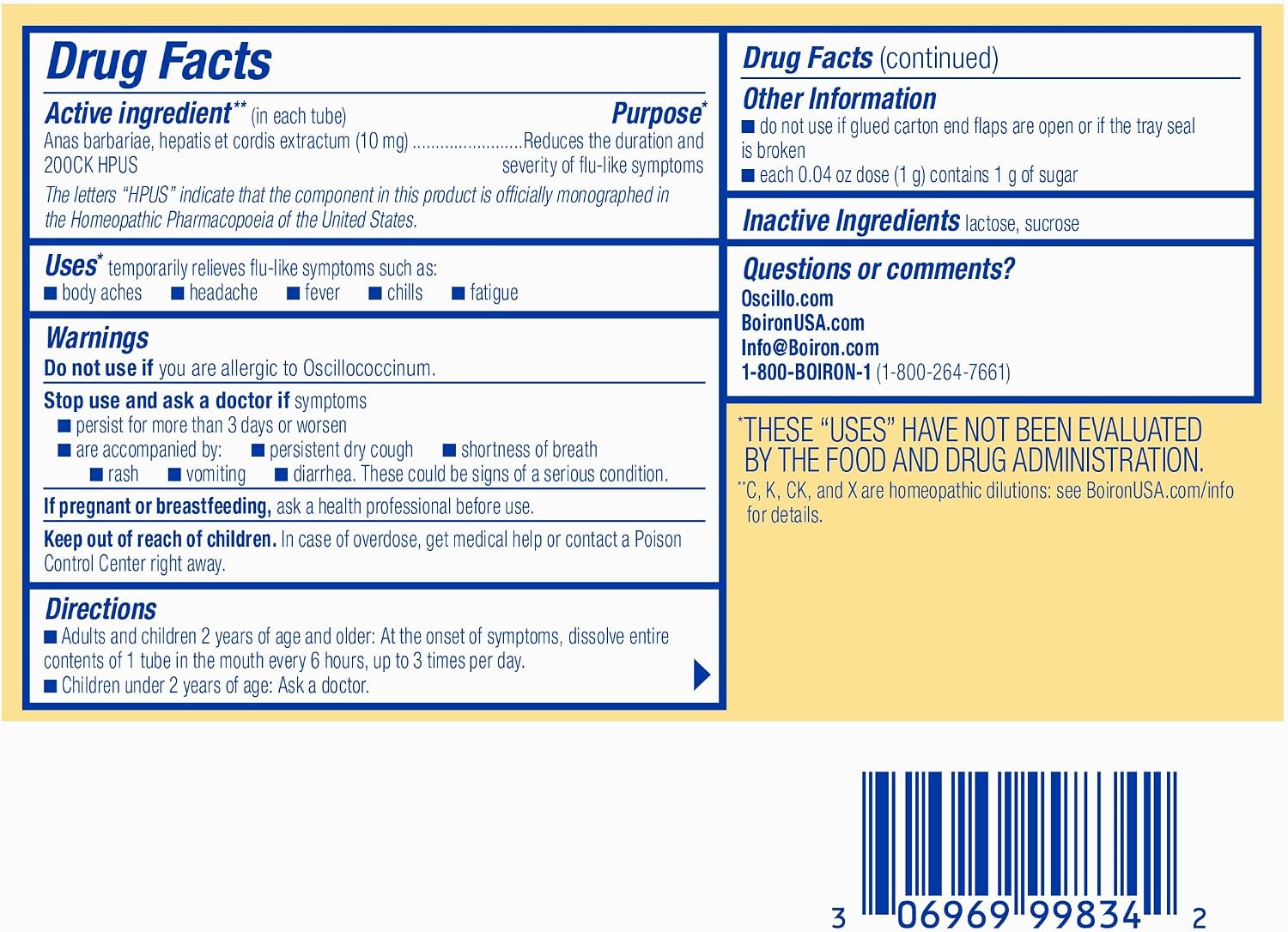 Boiron Oscillococcinum for Relief from Flu-Like Symptoms of Body Aches, Headache, Fever, Chills, and Fatigue - 30 Doses