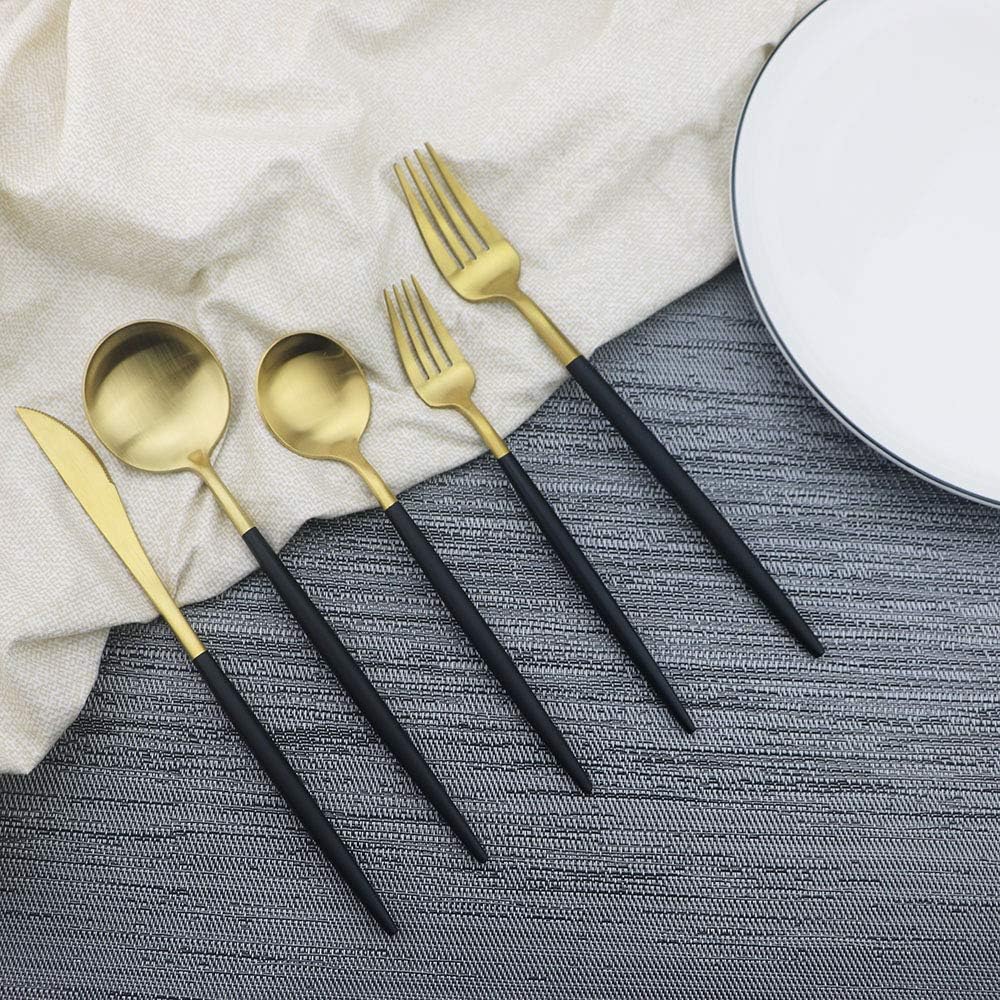 JASHII Luxury 18/10 Rainbow Flatware Set - 304 Stainless Steel Colorful Cutlery - 5-Piece Adaline Royal Modern Satin Finish for Birthday
