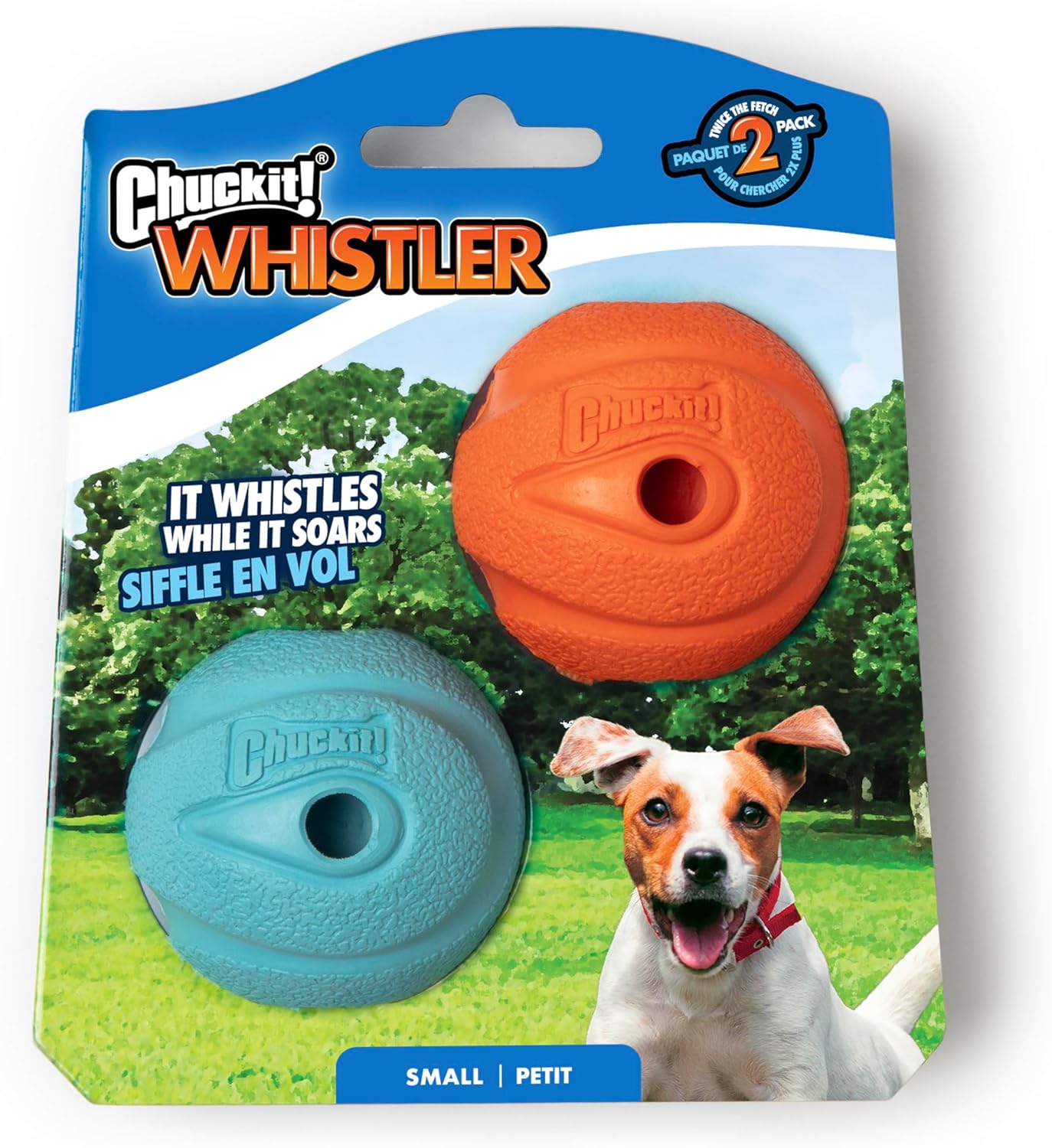 Chuckit! The Whistler Ball Dog Toy, Small (2 Inch Diameter) for Dogs 0-20 lbs, Pack of 2