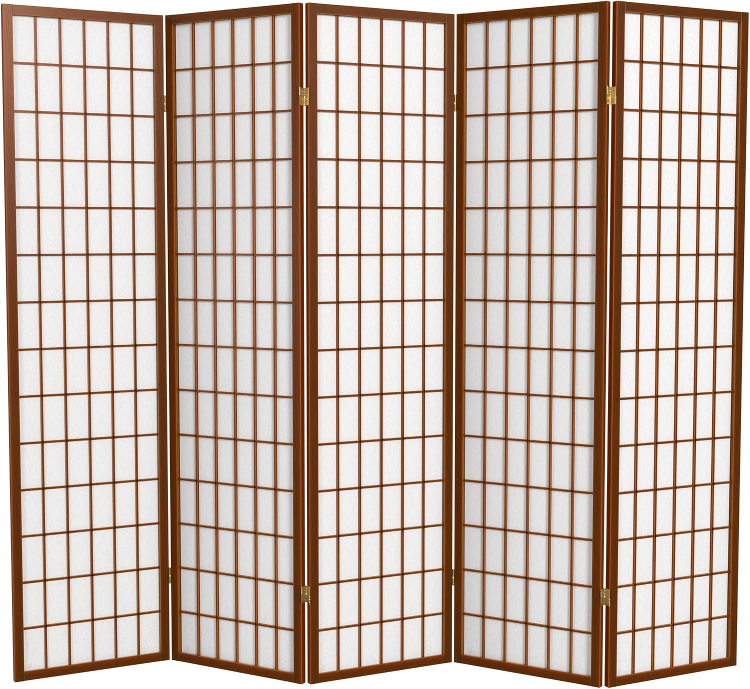 Red Lantern 6 ft. Tall Window Pane Shoji Screen - Walnut - 5 Panels