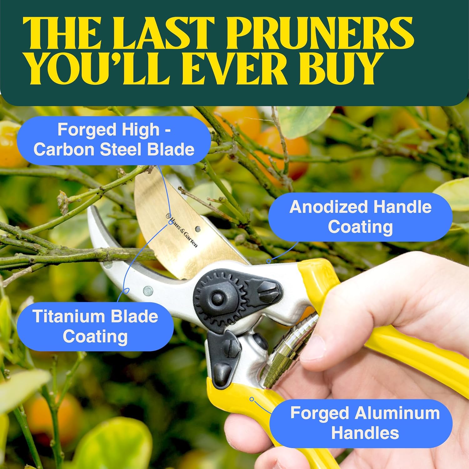 Haus & Garten ClassicPRO 8.5" Professional Premium Titanium Bypass Pruning Shears - Use As Pruners, Garden Shears, Heavy Duty Handheld Pruning Shears For Gardening, Clippers, Pruner Scissor Tool