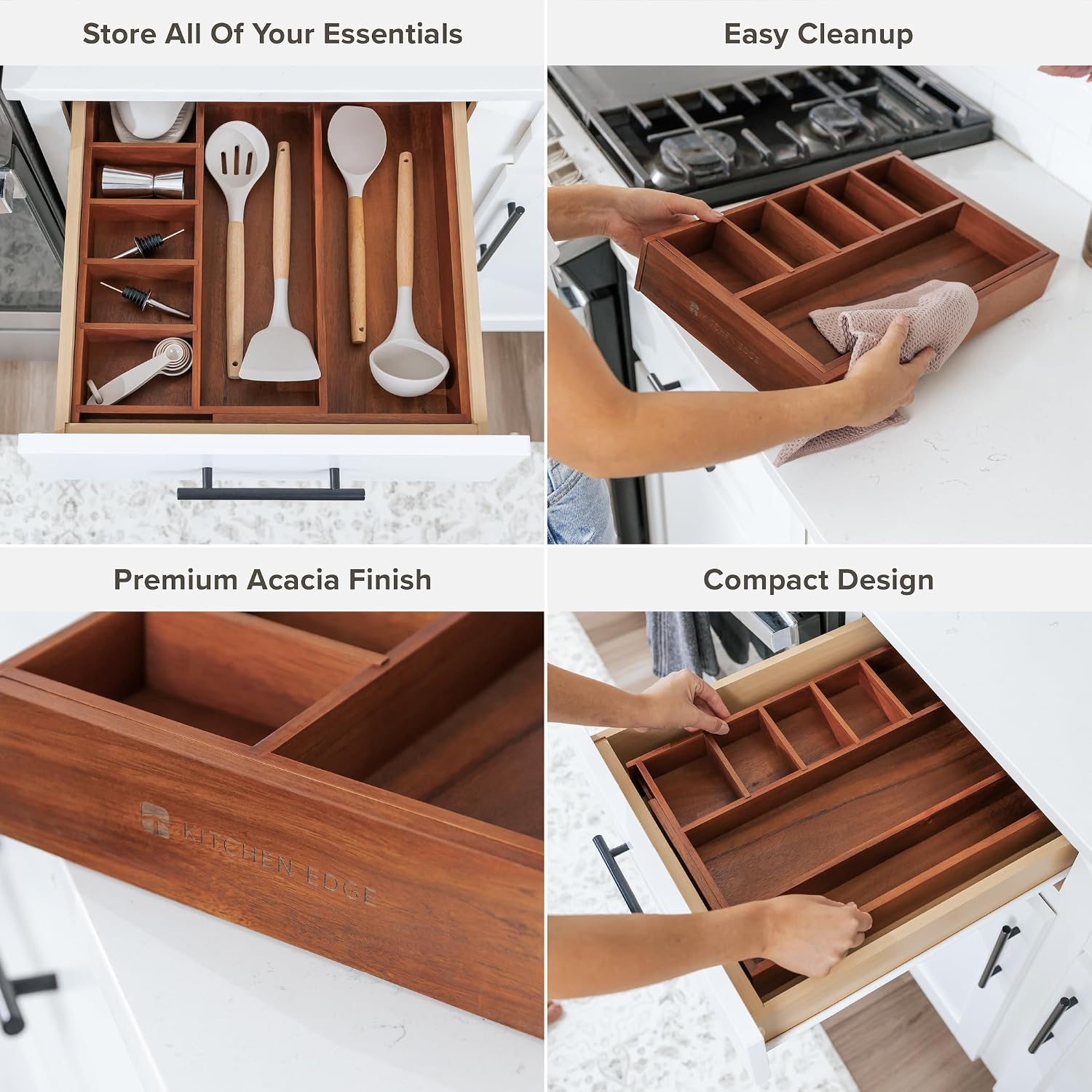 Utensil & Junk Drawer Organizer, 16-28 in, Bamboo | Food-safe contract grade, 100% sustainable wood, non-slip, adjustable