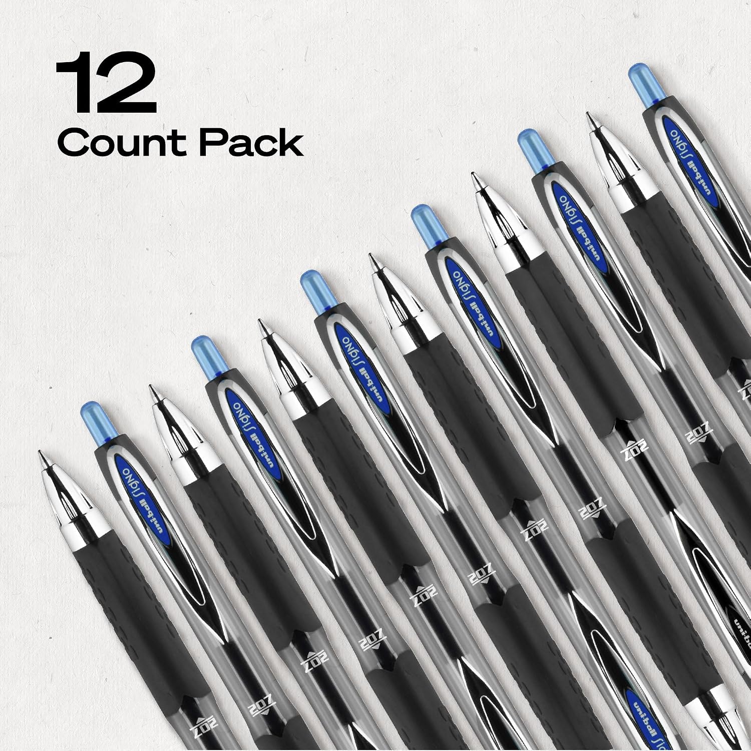 uniball™ 207 Gel Pens, Black Ink, 0.7mm Medium Point, Retractable, 12 Count | Smooth Writing, Fraud-Resistant, uni Super Ink™
