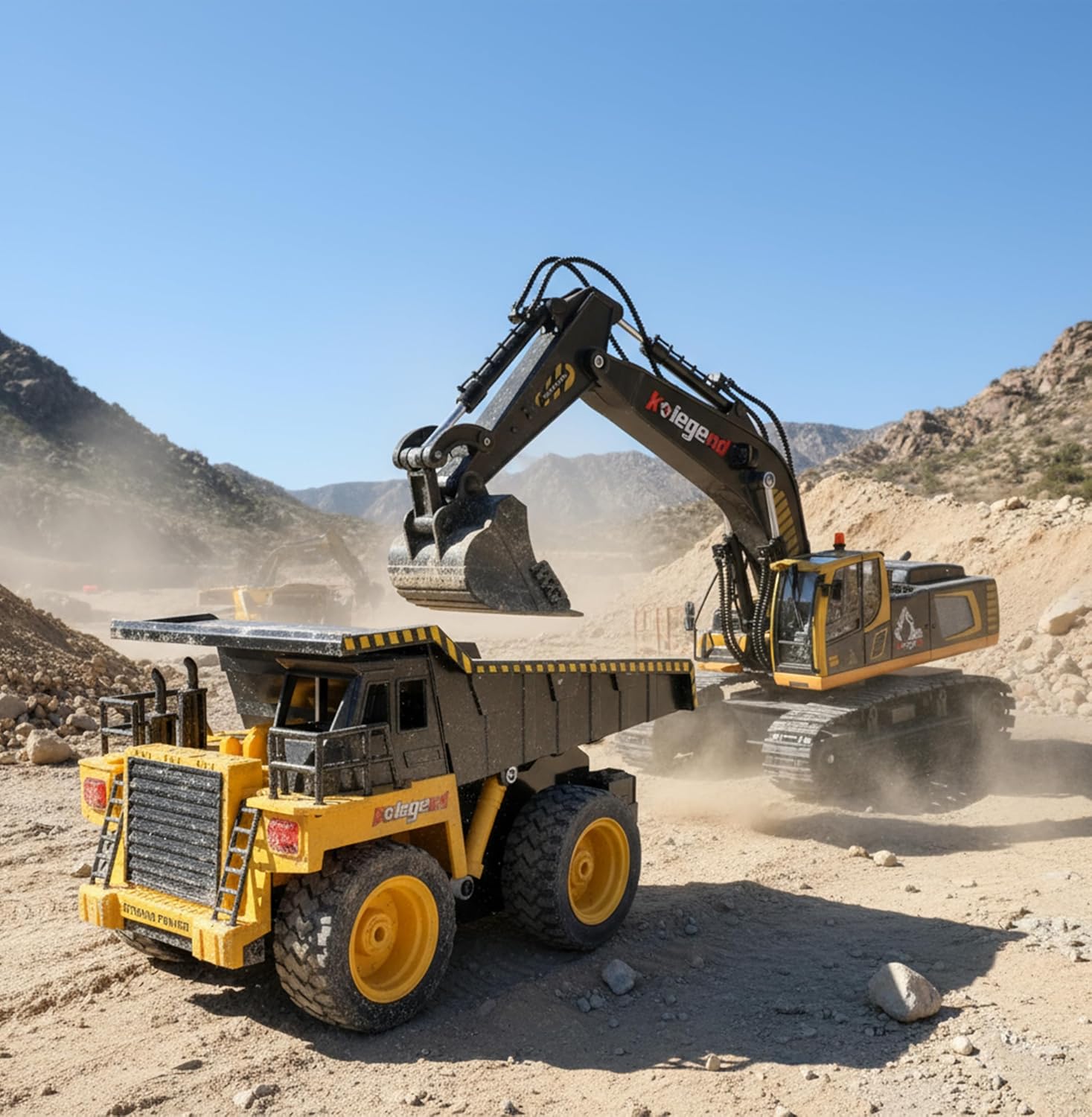 kolegend 1:18 Scale RC Excavator Toy with Metal Shovel, 11 Channels Remote Control Construction Truck