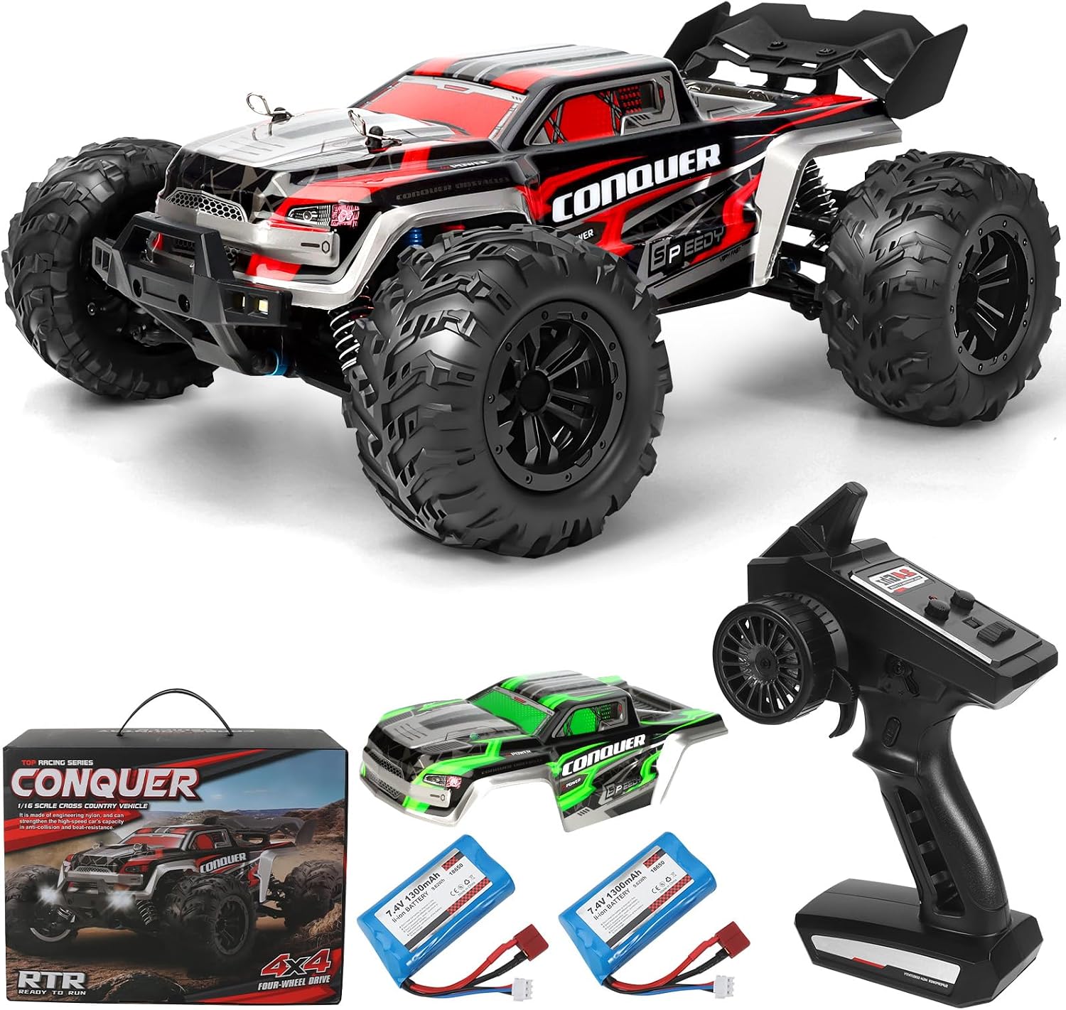 1:16 Scale All-Terrain RC Car for Adults - 40+KM/H High Speed 4WD Off-Road Remote Control Truck with 2 Rechargeable Batteries