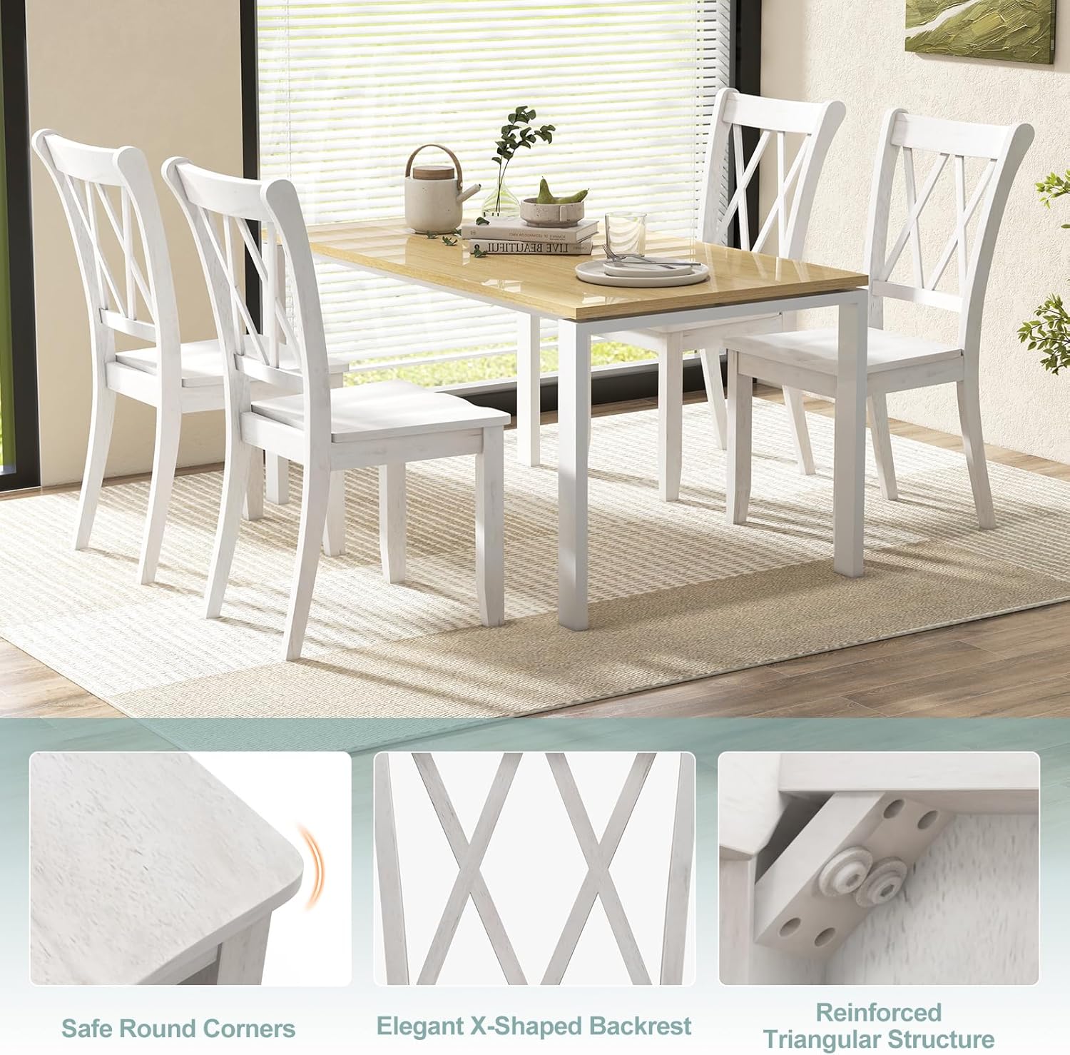 Giantex Set of 2 Dining Chairs, Rubber Wood Dining Room Chair, Farmhouse Dining Side Chairs, Max Load 400 Lbs, Wooden Kitchen Chairs for Home Kitchen