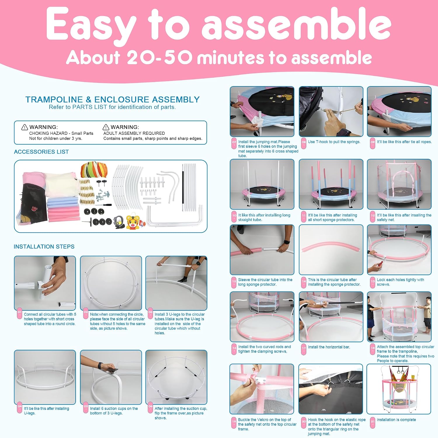 VGMiu 60" Trampoline for Kids, Toddler Trampoline Indoor with Net, Age 3-8