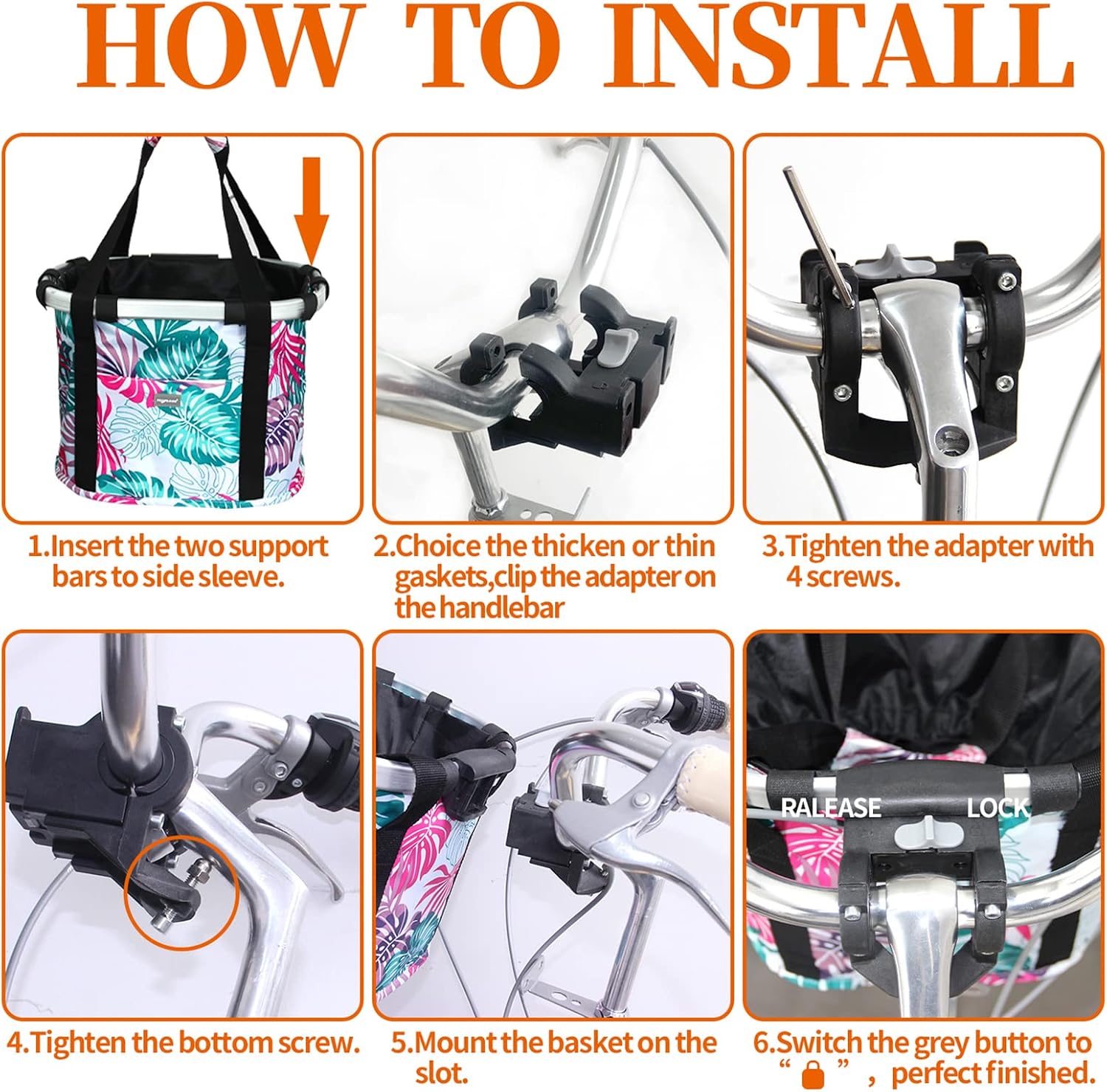 RAYMACE Bicycle Basket Dog Bike Handlebar Basket Front,Folding Detachable Quick Release Easy Install,Cycling Picnic Bag