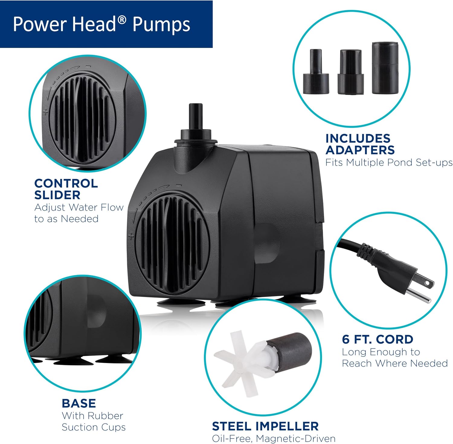 Alpine Corporation Outdoor Decor Power Head Pump for Small to Medium Fountains, Statuary, and Birdbaths with Moving Water
