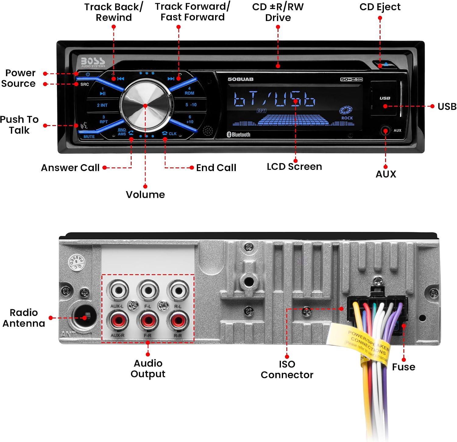 BOSS Audio Systems 508UAB Single DIN Bluetooth Car Stereo, CD Player, USB