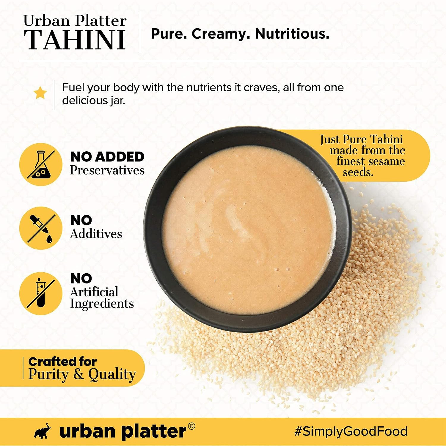 Urban Platter White Tahini Paste | 17.64 Oz (500g) | Creamy & Smooth Sesame Seed Paste | Ideal for Hummus, Salad Dressings, Sauce