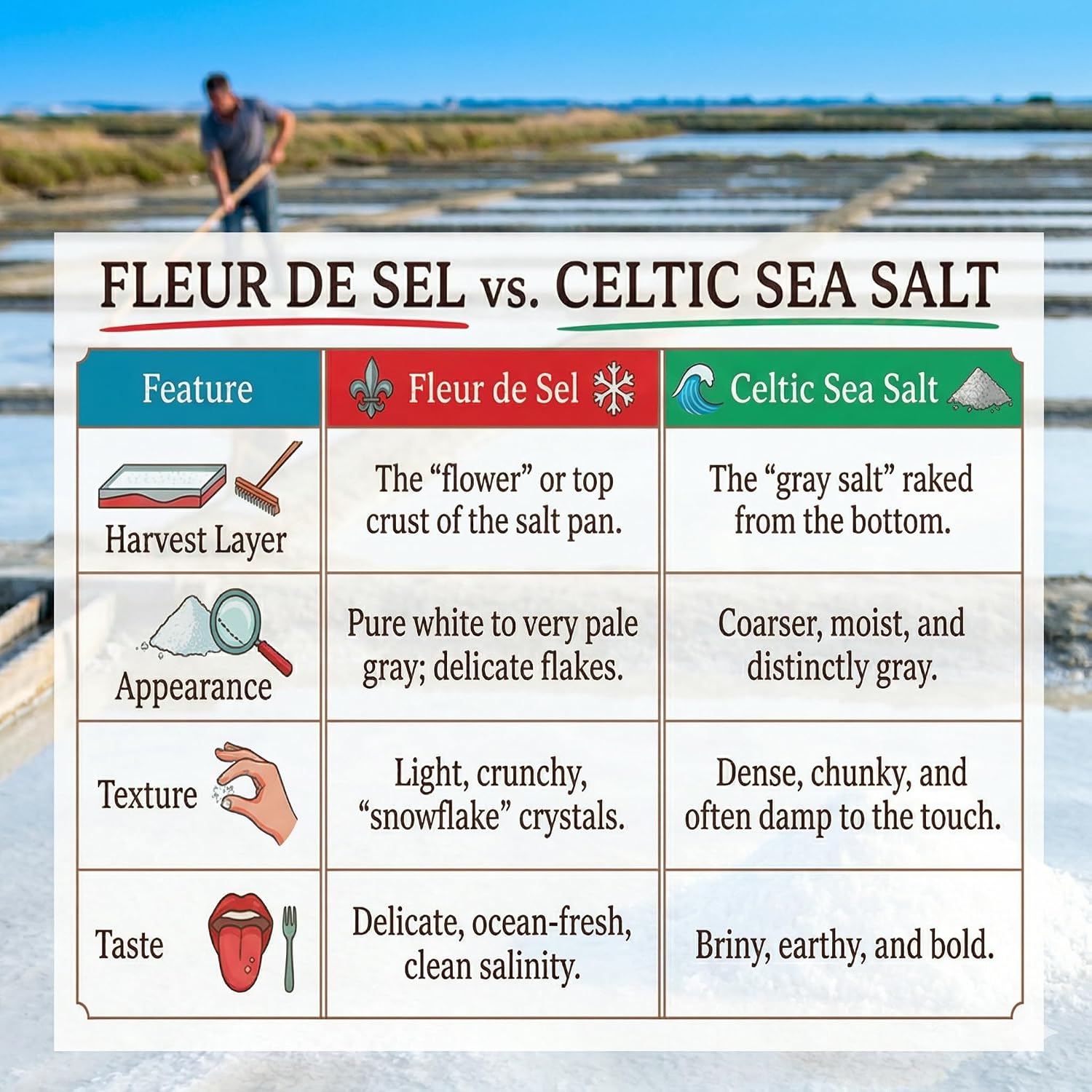 Straight from France Genuinely French Fleur De Sel Flaky Sea Salt | Finishing salt rich in minerals & electrolytes, flaky sea salt for baking and seasoning dishes, hand harvested, 1.5oz jar