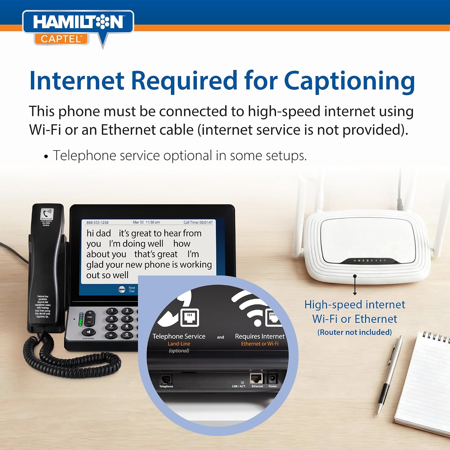 Hamilton CapTel 2400iSPNBT Large Touch Screen Captioned Telephone | Phone for Hard of Hearing with Answering Machine and Speakerphone