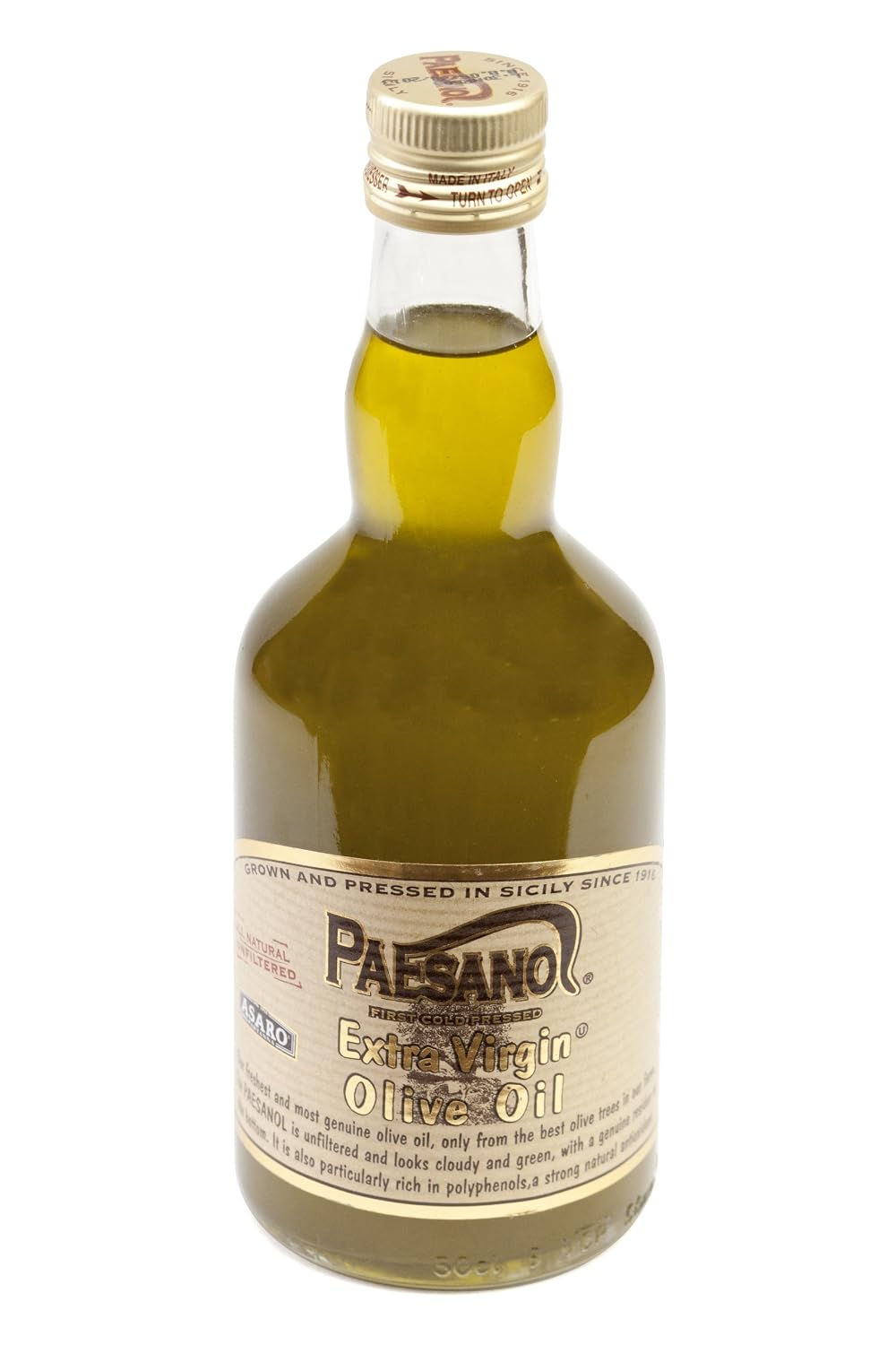 Paesanol Extra Virgin Olive Oil, Unfiltered, 33.8 Fl Oz (1L) | High Polyphenol, Premium First Cold Pressed, Hand Picked, Early Harvest in Sicily, Award Winning Italian EVOO