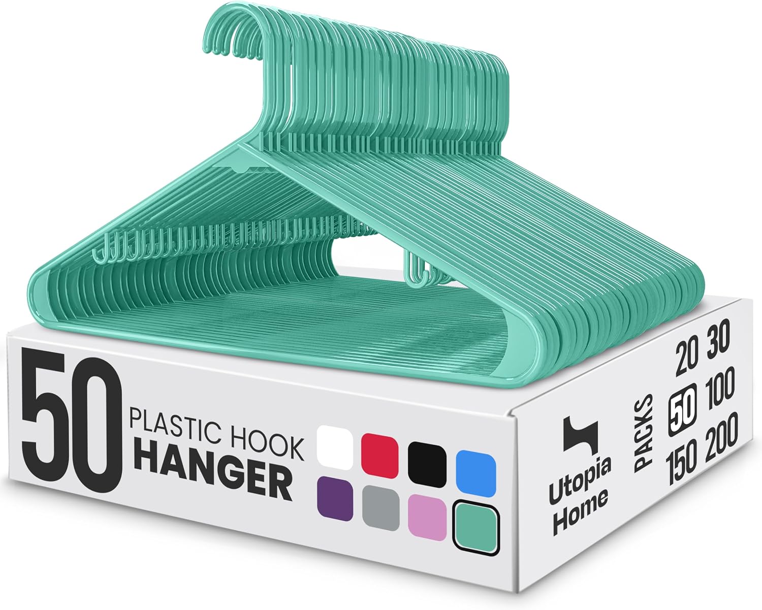 Utopia Home Plastic Hangers 50 Pack – Built-in Strap Hooks Black