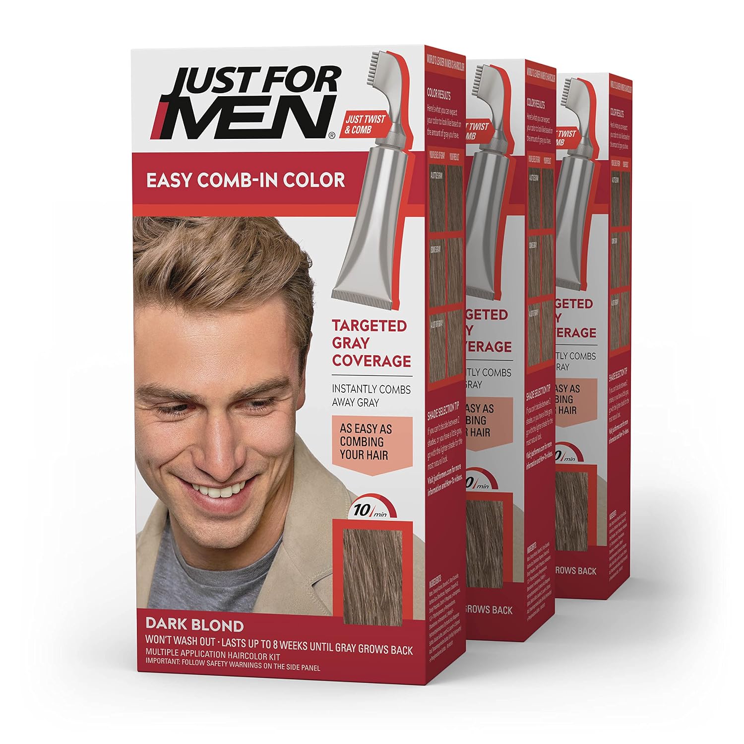 JUST FOR MEN Easy Comb-In Color, No-Mix, Light Brown A-25 (1 Pack) | Easy Comb-In Color light brown patented no-mix formula instantly combs away gray. Targeted gray coverage. Easy application.