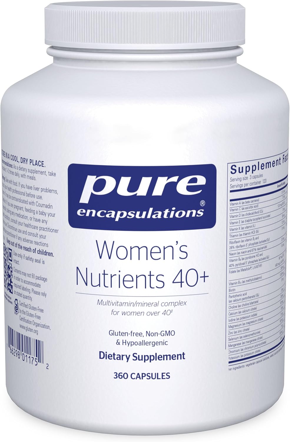 Pure Encapsulations Women's Nutrients 40+ - Multivitamin for Women Over 40 to Support Urinary Tract Health, Breast Cell Health & Eye Integrity* Vitamin C & E - Gluten-Free & Non-GMO - 180 Capsules