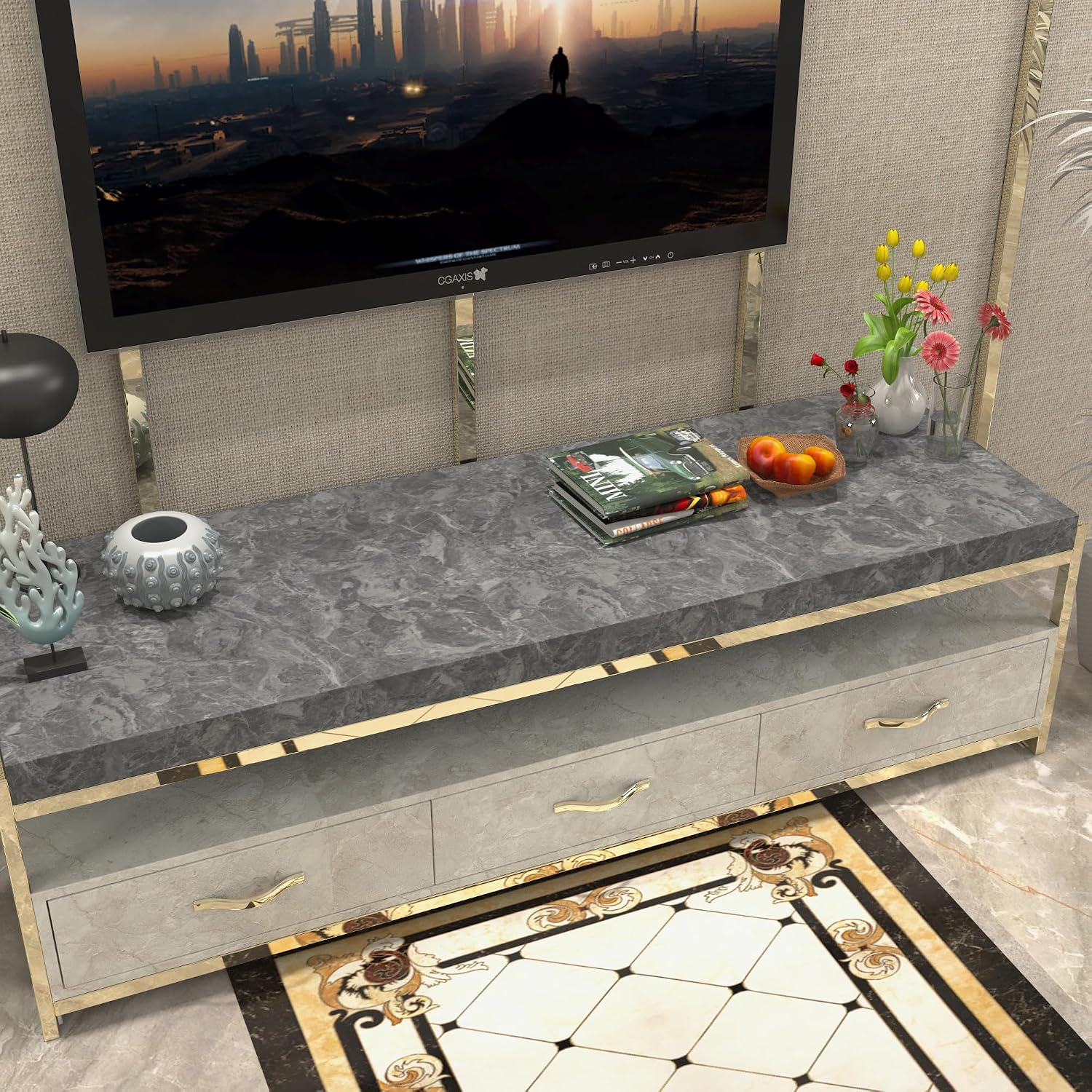 BAYYA Extra Wide Countertop Contact Paper Marble Peel and Stick Wallpaper | Grey Thicken Matte 48x354inch Gray Kitchen Peel and Stick Countertops Bathroom Self-Adhesive Waterproof Marble Vinyl Wrap