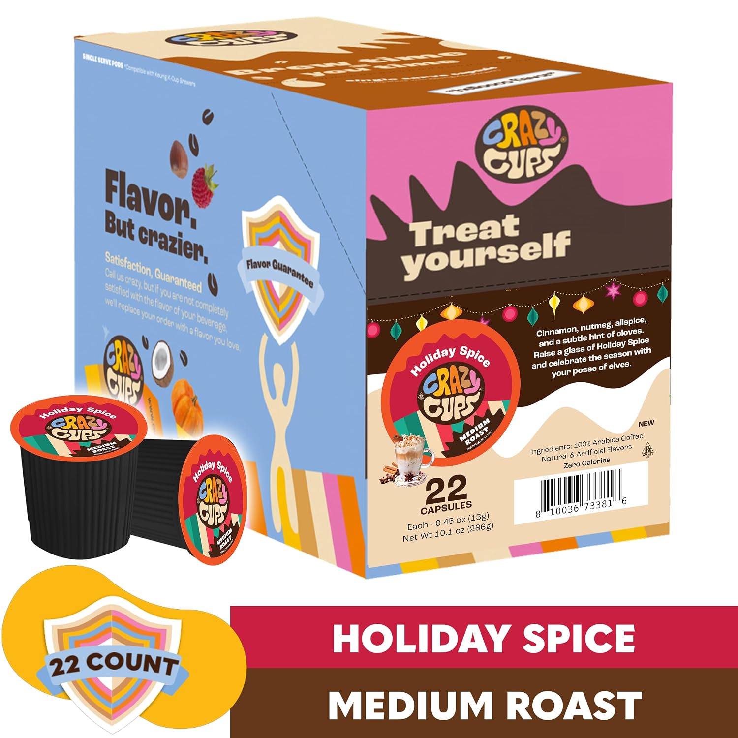 Crazy Cups Flavored Coffee for Keurig K-Cup Machines, Peppermint Chocolate Mocha, Hot or Iced Drinks, 22 Single Serve, Recyclable Pods