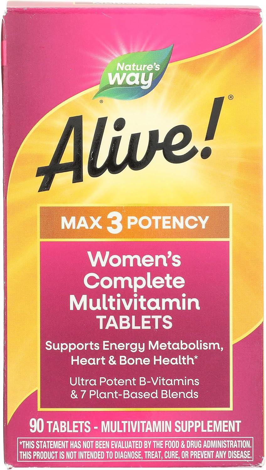 Nature's Way Alive! Max3 Potency Women's Complete Multivitamin, 90 ct | High-Potency Formula with Methylated B12, Folate, CranRx, Spirulina