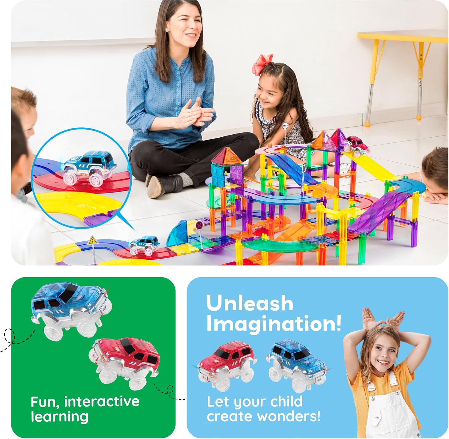 PicassoTiles Race Track Add-On Railway Magnetic Tiles STEM Construction Toy