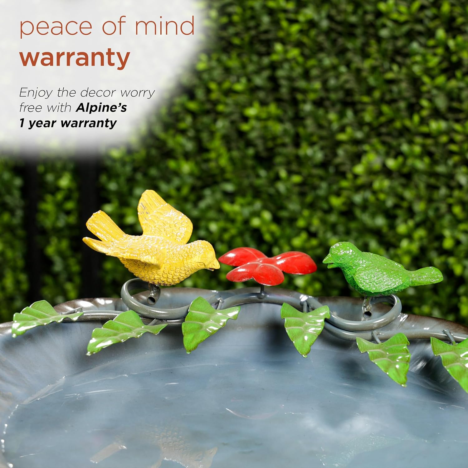 Alpine Corporation - 28" Tall Outdoor Metal Birdbath with Birds and Leaves Yard Statue Decoration, Red – Stunning Garden Accent to Attract Birds - Durable Construction for Patio, Deck, or Yard