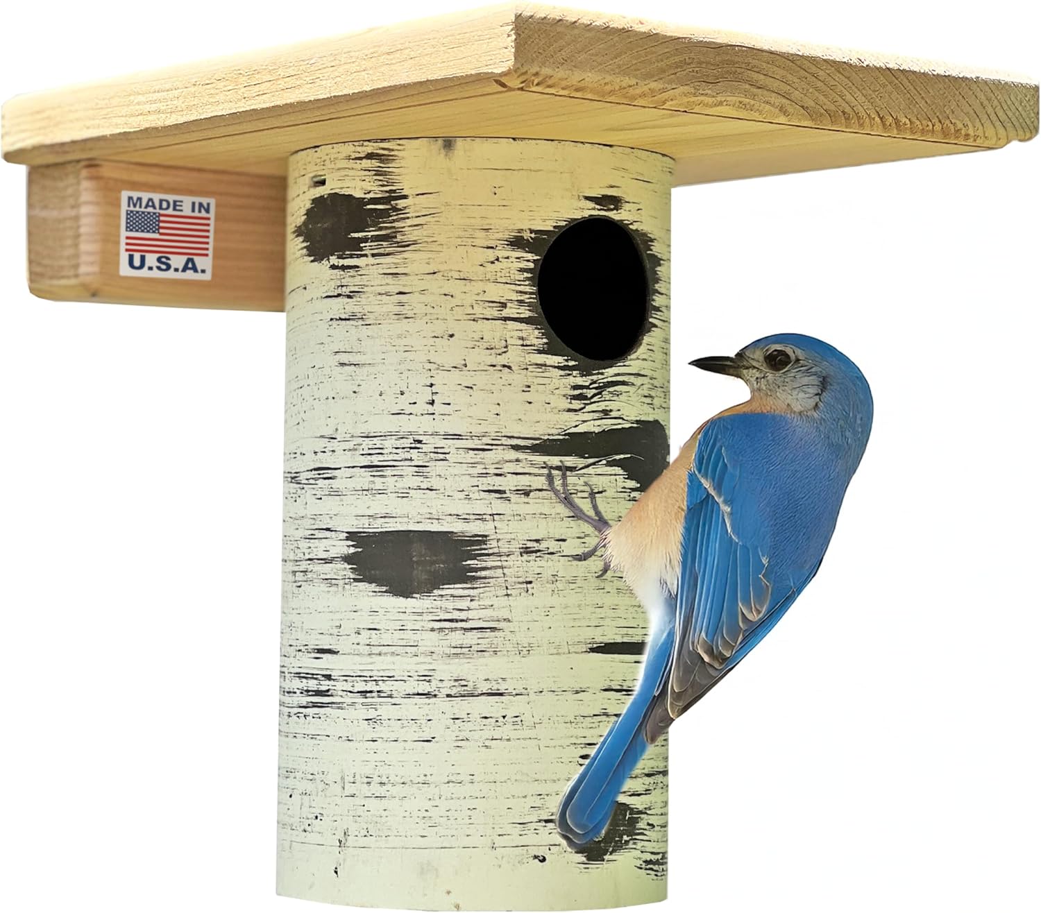 DutchCrafters Pole Mount Gilbertson Bluebird House with Removable Base, Durable Weatherproof Birdhouse Blue Bird Nesting Box for Outdoors (Poly Roof, 1 1/2" Entrance Hole)