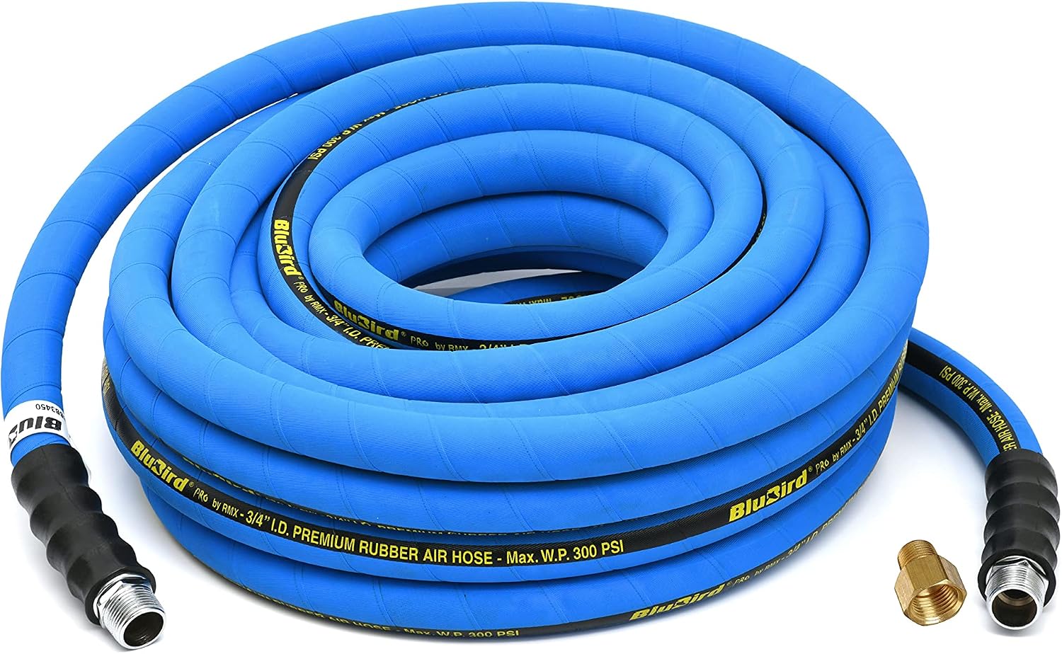 BLUBIRD BB3450 3/4" x 50' Rubber Air Hose, 100% Rubber, Lightest, Strongest, Most Flexible, 300 PSI, 50F to 190F Degrees, Ozone Resistant, High Strength Polyester Braided | Heavy Duty Reinforced Air Hose With 300 PSI Rating, Flexible Design, Kink Resista…