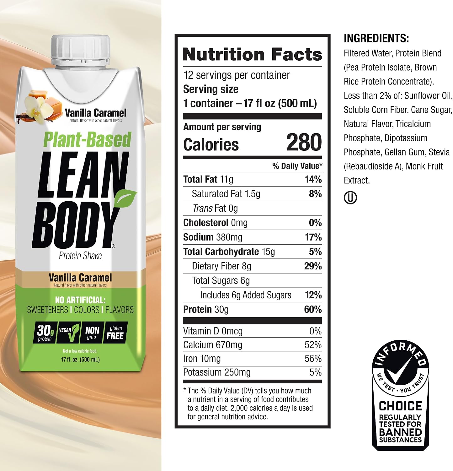 Labrada Lean Body Ready-to-Drink Chocolate Protein Shake, 40g Protein, Whey Blend, 0 Sugar, Gluten Free, 22 Vitamins & Minerals, LABRADA, 17 Fl Oz (Pack of 12)