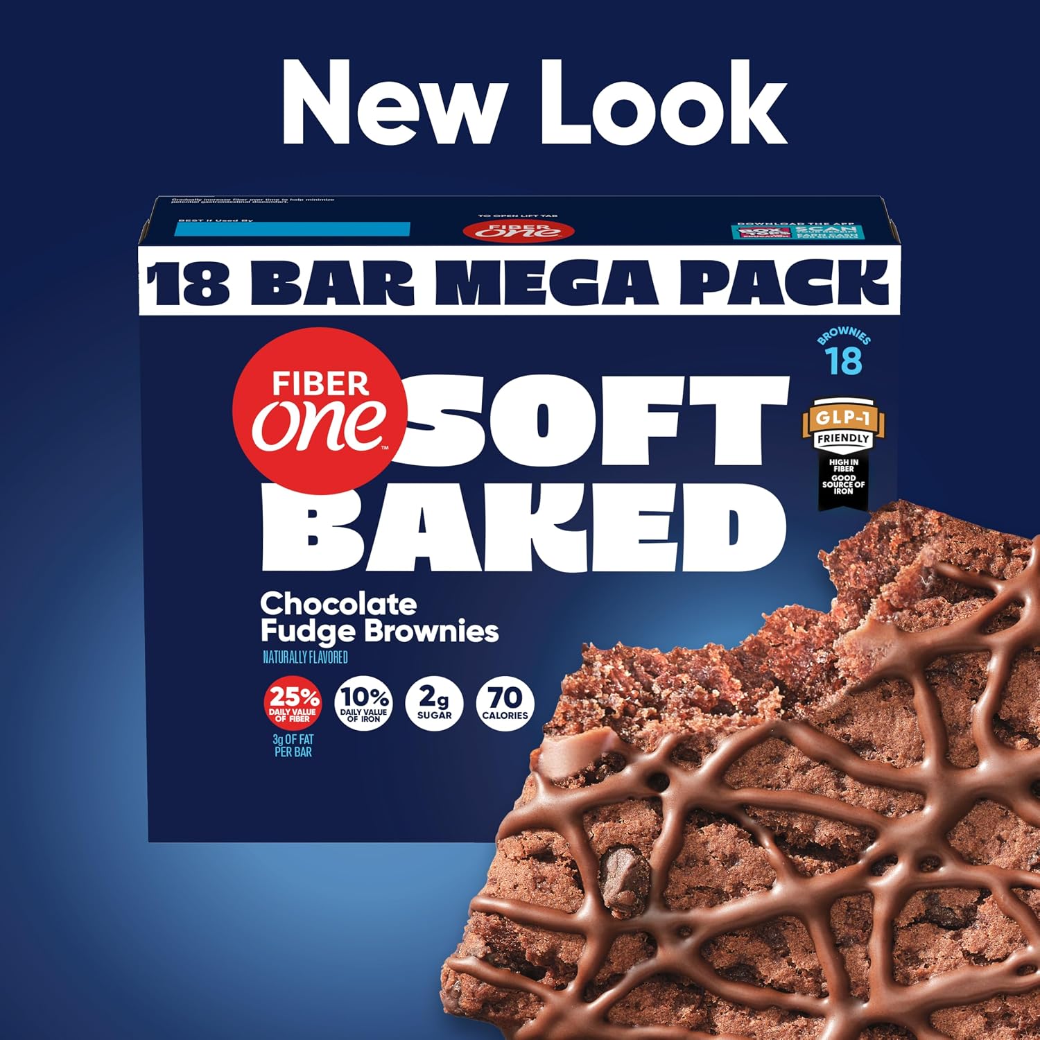Fiber One 70 Calorie Chocolate Fudge Brownies, Mega Pack, 18 ct, 16 oz | 26% Daily Value of Fiber per Bar, 70 Calories & 2g Sugar, 5g Net Carbs, Bulk Pack for Office or Pantry Stocking