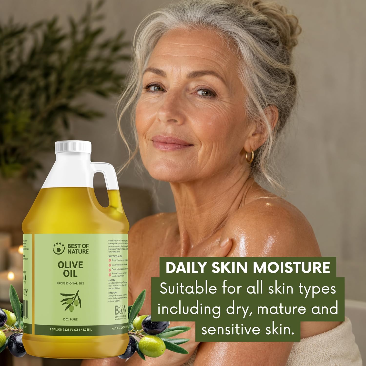 Best of Nature 100% Pure Olive Massage & Body Oil – Cold Pressed, Natural & Unscented Moisturizer for Skin, Hair & Bath, 8 fl oz